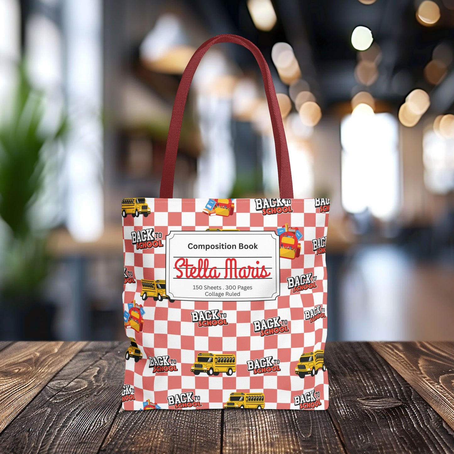 Personalized Red SchoolYard Chic Composition Book Inspired Tote Bag, Back to School Tote, Teacher Gift, Kids Bag, Custom Name Bag, Educational Accessories, Back to School Tote Bag.