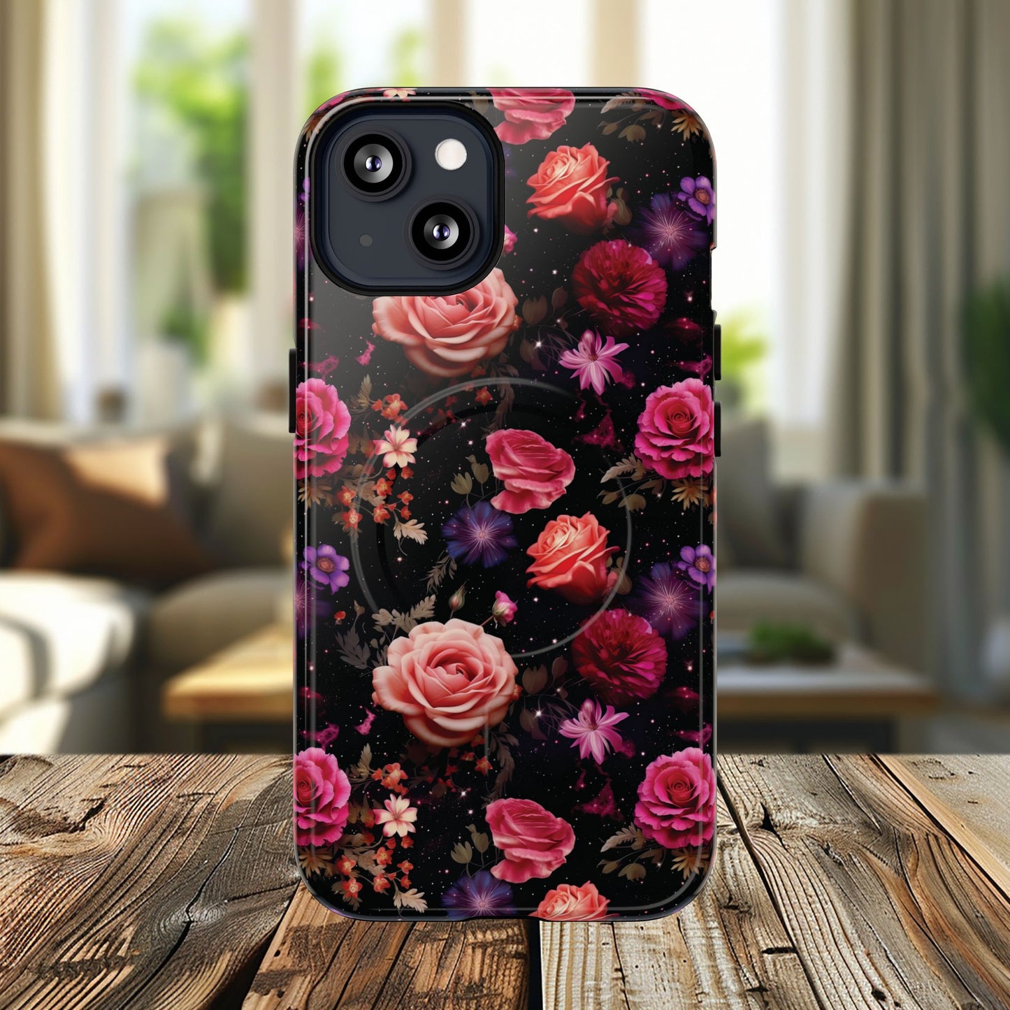 Starry Rose Garden Tough Magnetic Phone Case, Stylish Phone Cover, Gift for Her, Elegant Floral Design, Durable Phone Accessories
