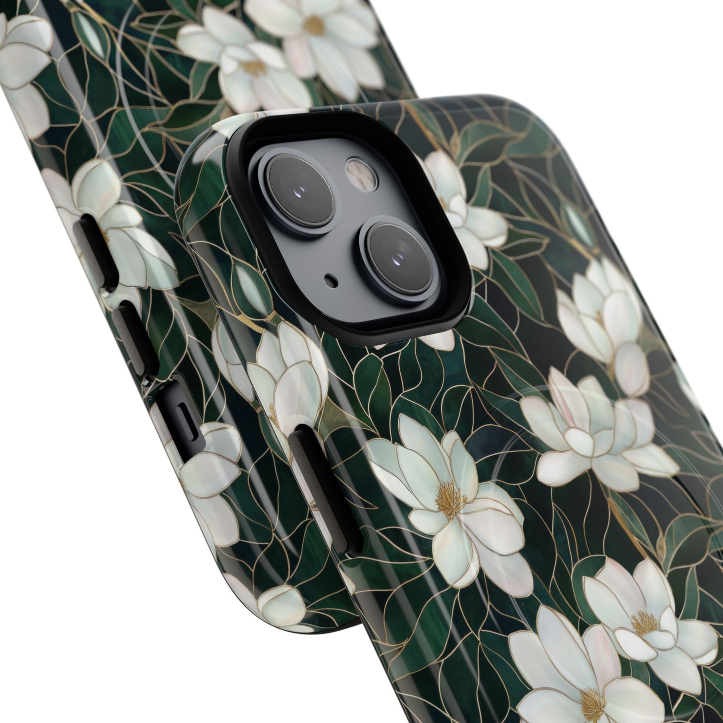 Midnight Magnolia Tough iPhone Magnetic Case, Stylish Stained Glass iPhone Protection, Nature Lover Gift, Spring Vibes