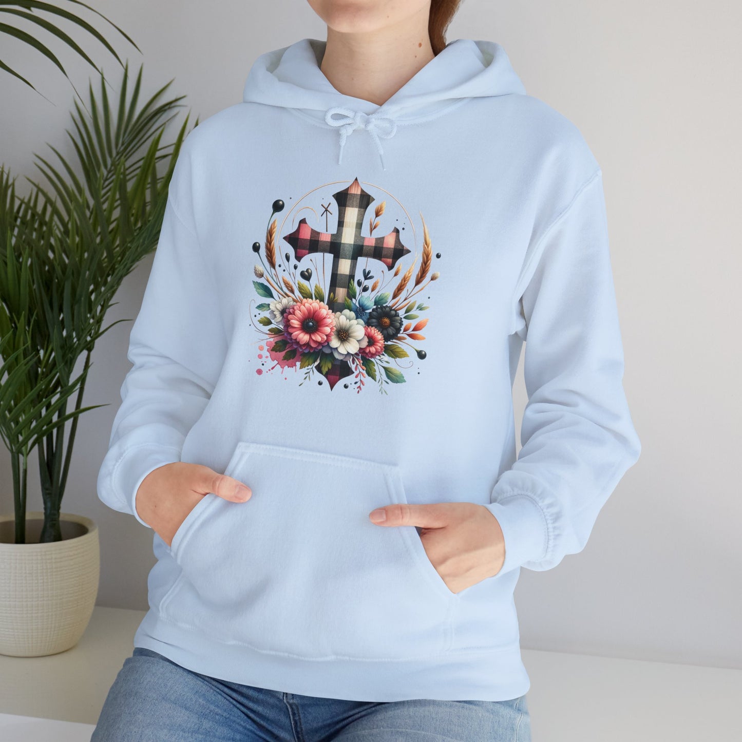 Faith and Floral Cross Unisex Gildan Hoodie Sweatshirt