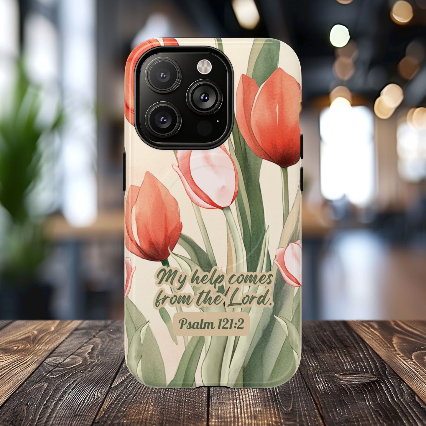 My Help comes from the Lord Psalm 121:2, Inspirational Gift, Tough iPhone Magnetic Case Scripture, Floral Bible Verse, MagSafe® iPhone® Tough Case, iPhone 14, iPhone 15, iPhone 16, Pro, Pro Max, Plus.