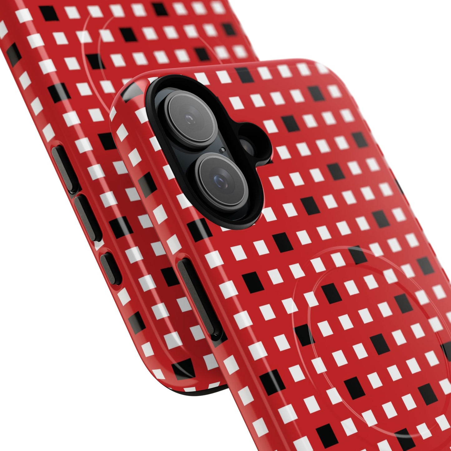 Crimson Gridlock Tough iPhone Magnetic Cases, Durable iPhone Accessories, Gift for Tech Lovers, Modern Design