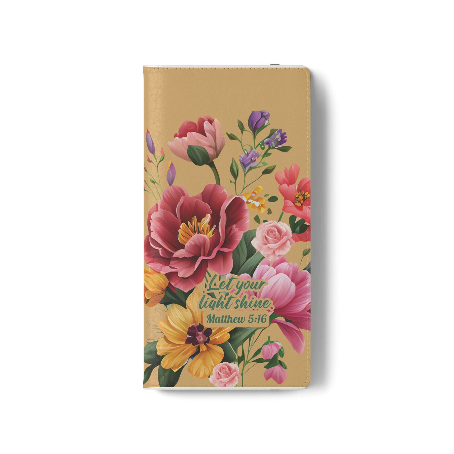 Floral Scripture Flip Case — "Let Your Light Shine" Wallet Phone Cover (Matthew 5:16)