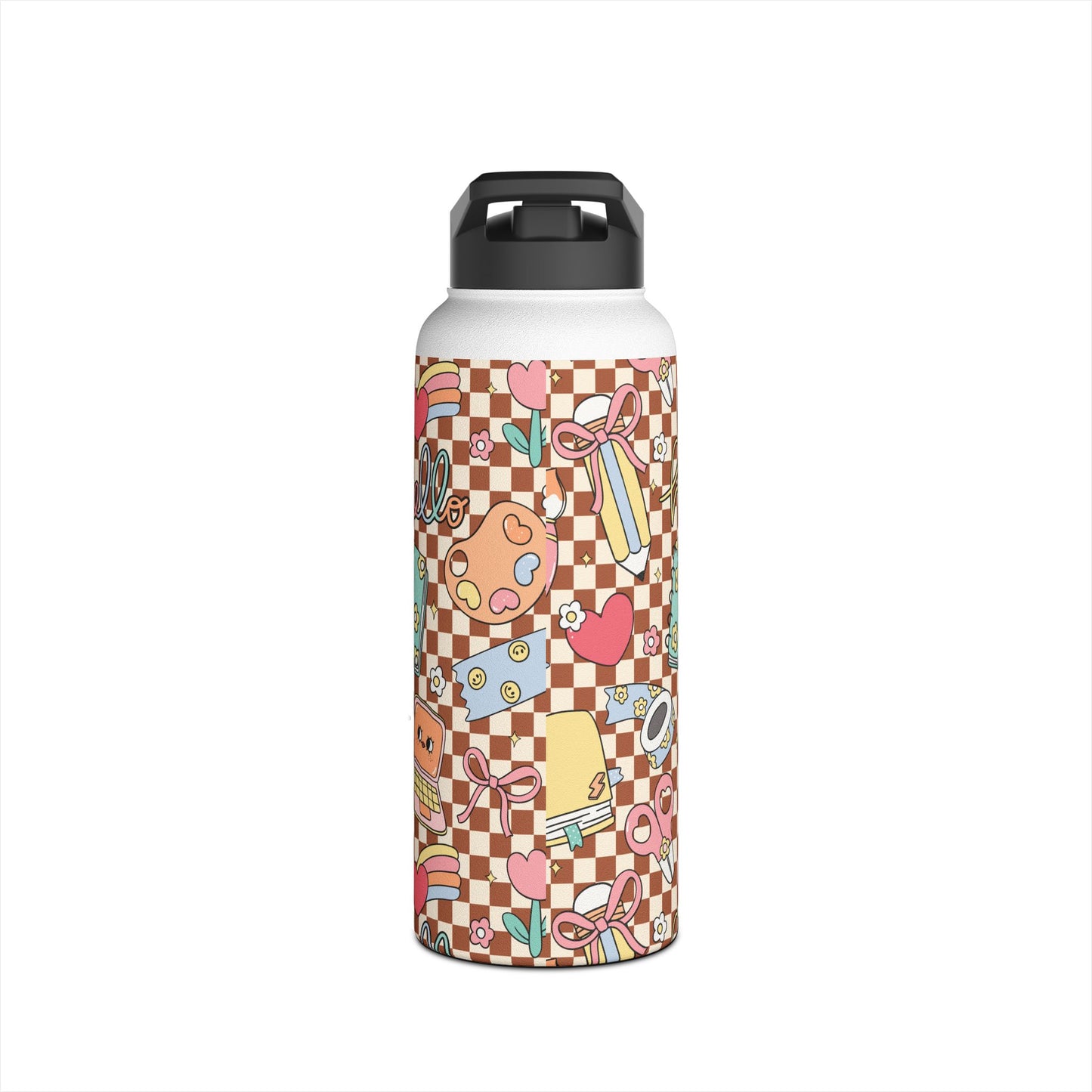 Personalized Brown Doodle Daydream Composition Book Inspired Stainless Steel Water Bottle for Kids, School Supplies, Eco-Friendly Drinkware, Back to School, Teacher Gifts