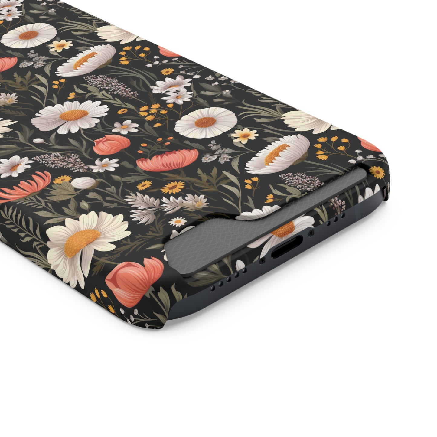 Blossom Elegance: Noir Garden iPhone and Samsung Case With Card Holder