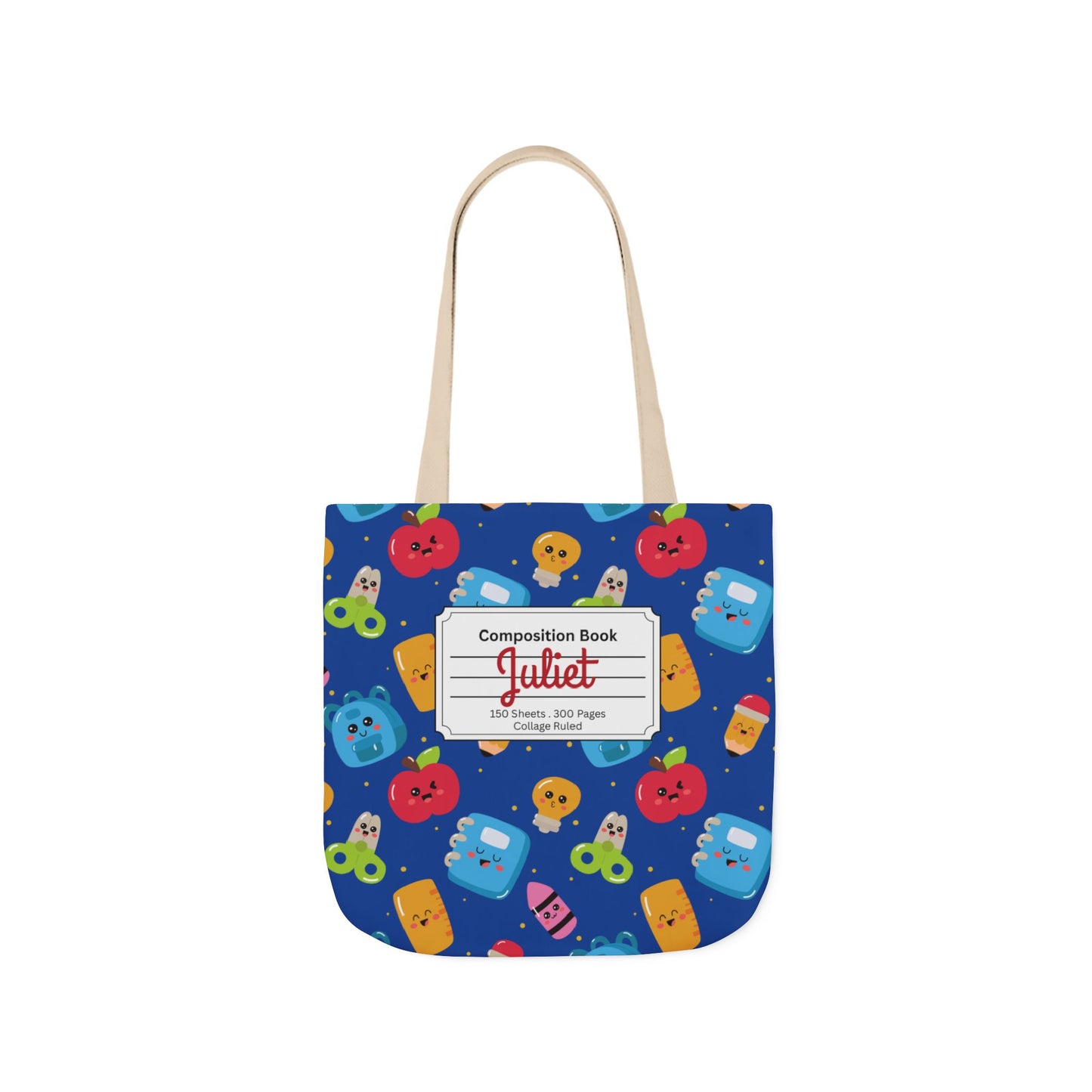 Personalized Blue Kawaii Composition Book Inspired Canvas Tote Bag with Colorful Straps, Cute School Bag, Eco-Friendly Tote, Back to School Shopping Bag, Teacher Gift Idea
