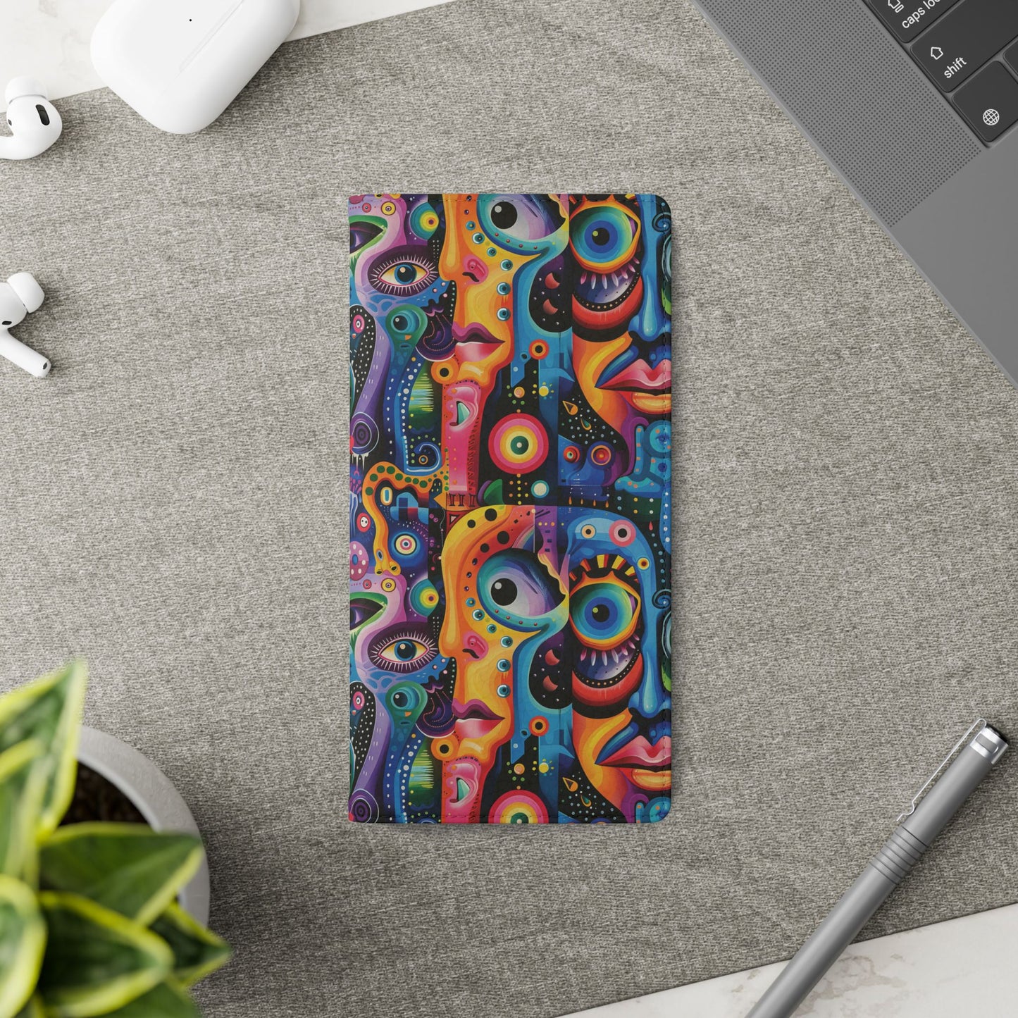 Psychedelic Visions Vibrant Art Flip iPhone and Samsung Phone Case - Colorful Faces Design for Phone Protection