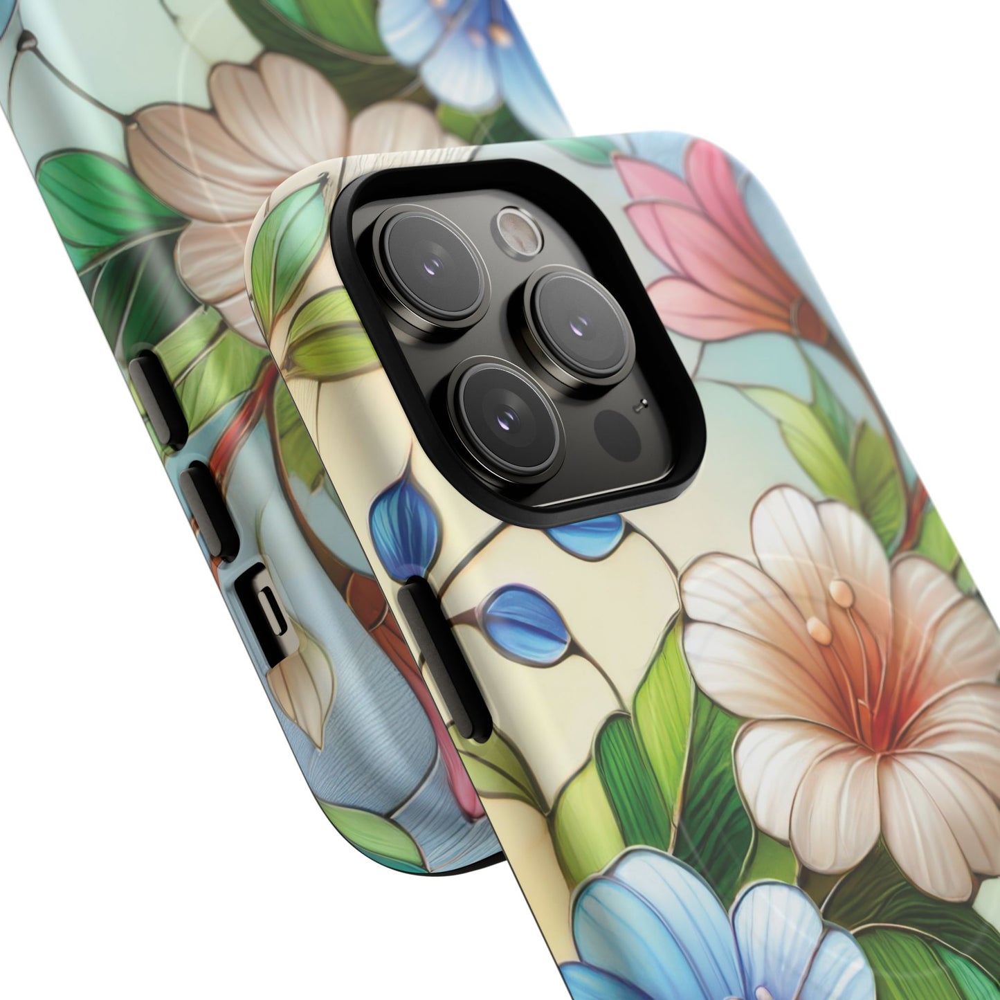 Rose Petal Mosaic Tough iPhone Magnetic Case, Durable Protection, Stylish iPhone Design, Gift for Her, Nature Lover, Unique Stained Glass  Accessory