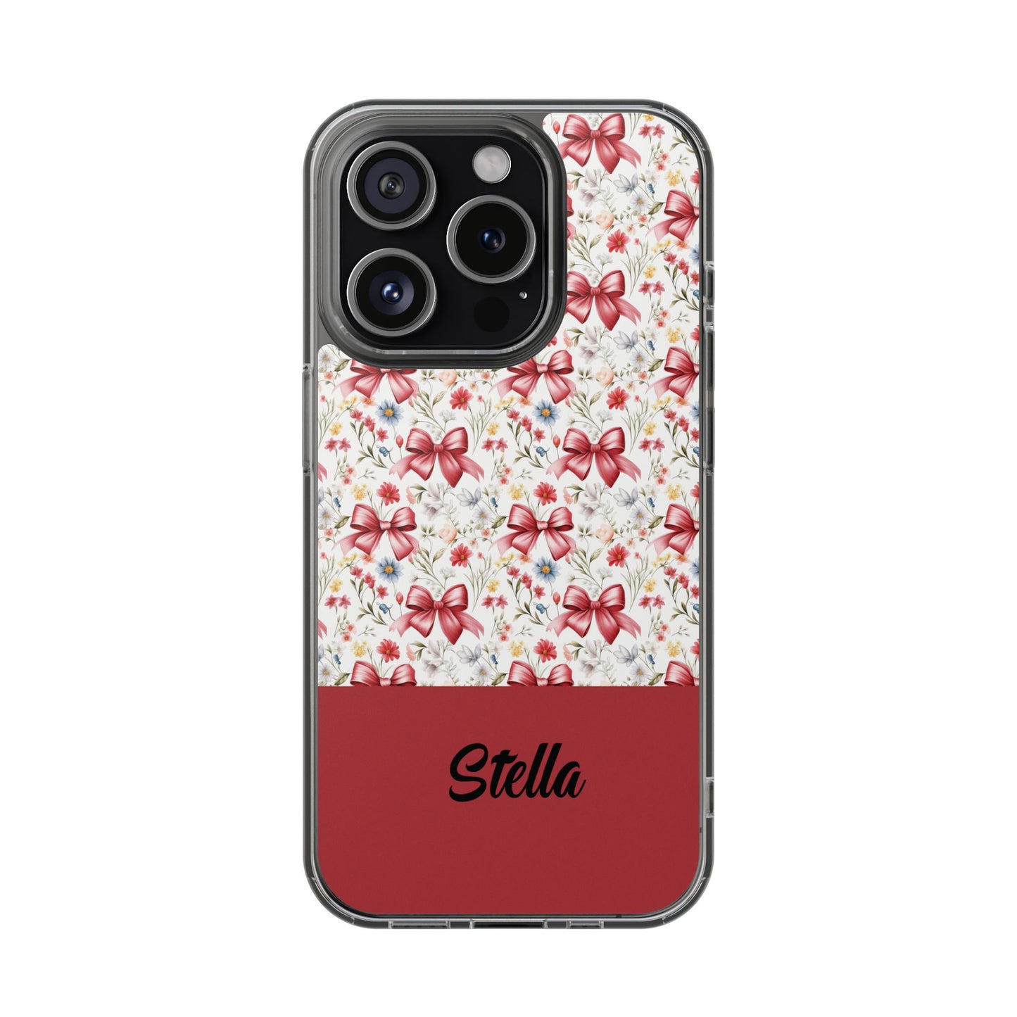 Personalized Rosette Coquette Floral Bow Clear iPhone, Samsung Cases — Custom Name Phone Cover