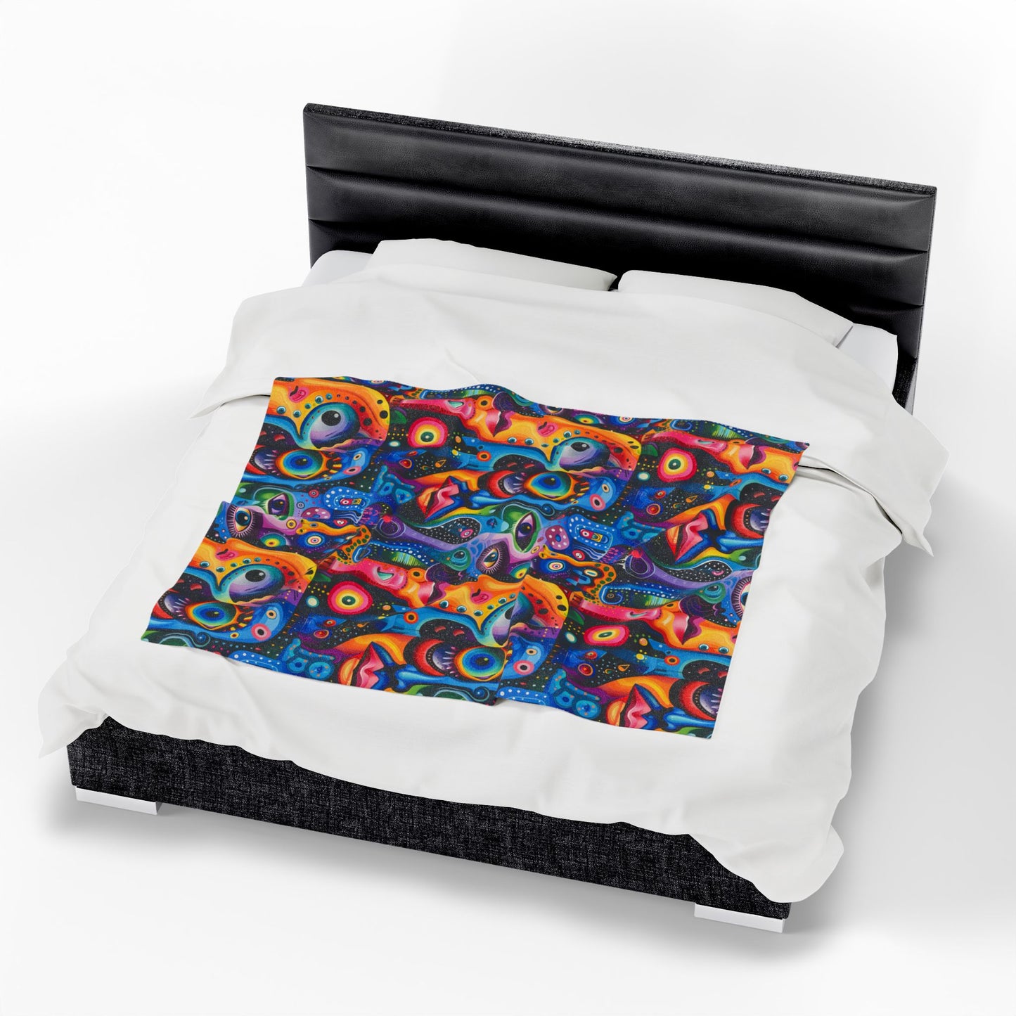Psychedelic Visions Vibrant Abstract Faces Velveteen Plush Blanket