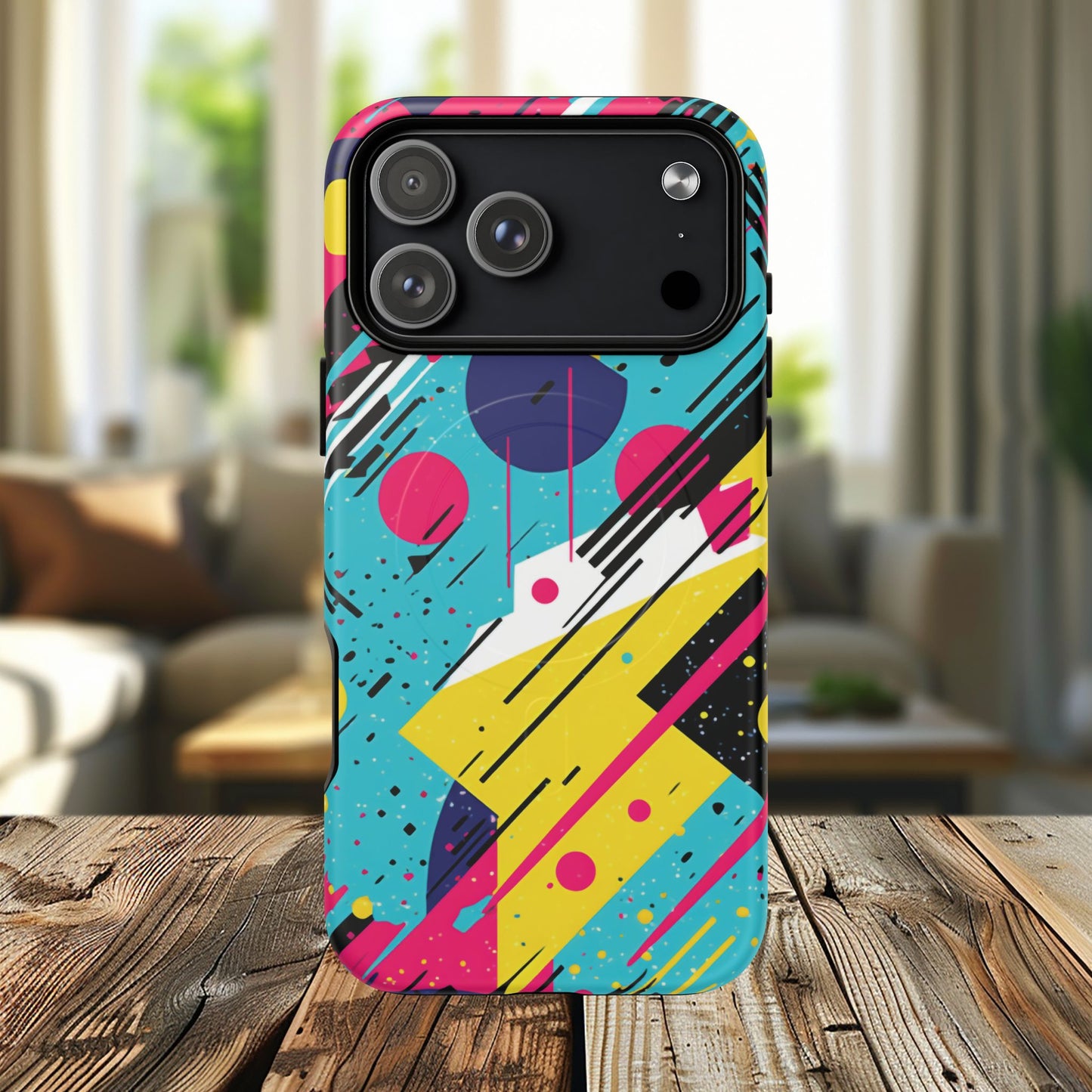 Retro Pop Vibes Magnetic iPhone Case with Abstract Design, Tough iPhone Cover, iPhone Accessory, Gift for Tech Lovers, Trendy iPhone Protector