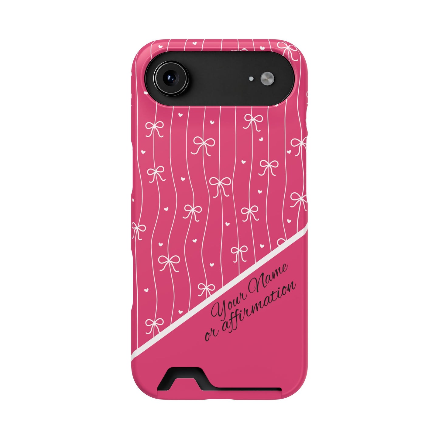 Personalized Pink Bow Coquette iPhone and Samsung Card Case — Custom Name or Affirmation