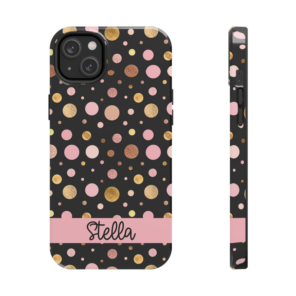 Personalized Gold & Pink Confetti Tough Phone Case — Glitter Dot Protective Phone Cover