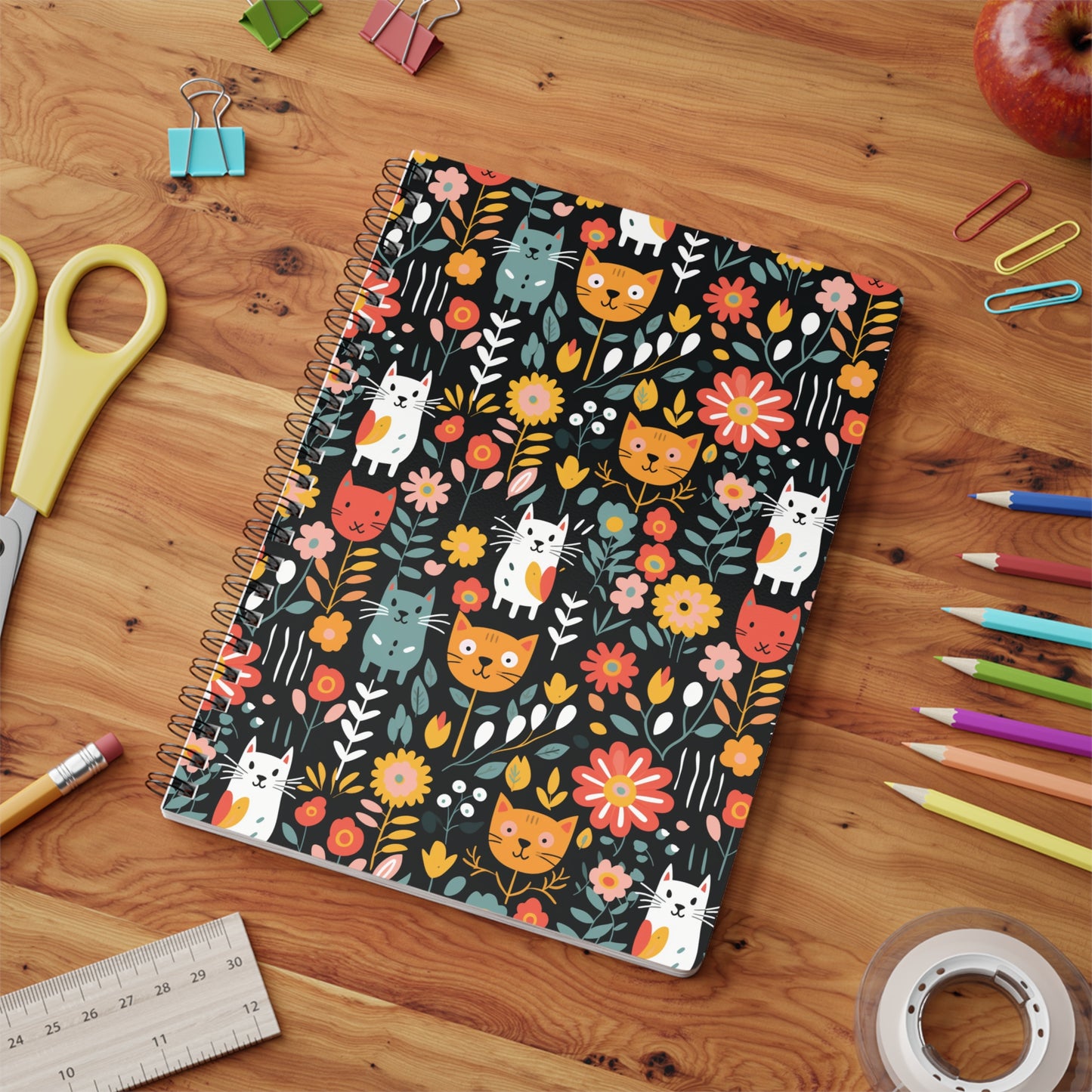 Whimsical Feline Garden Softcover Notebook, A5