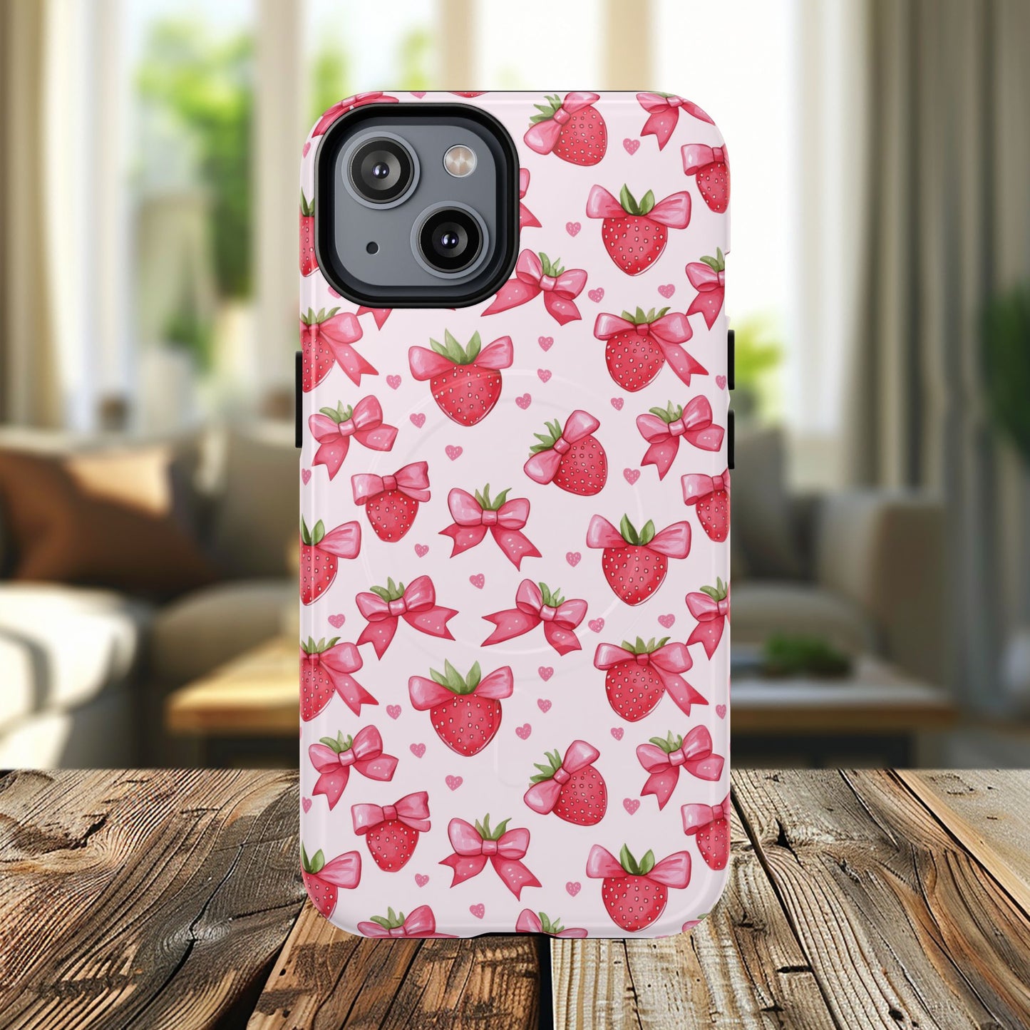 Strawberry Coquette Sweetheart Magnetic iPhone Case, Cute iPhone Cover, Gift for Her, Floral Tech Accessory, Stylish Protection, Mother's Day Gift