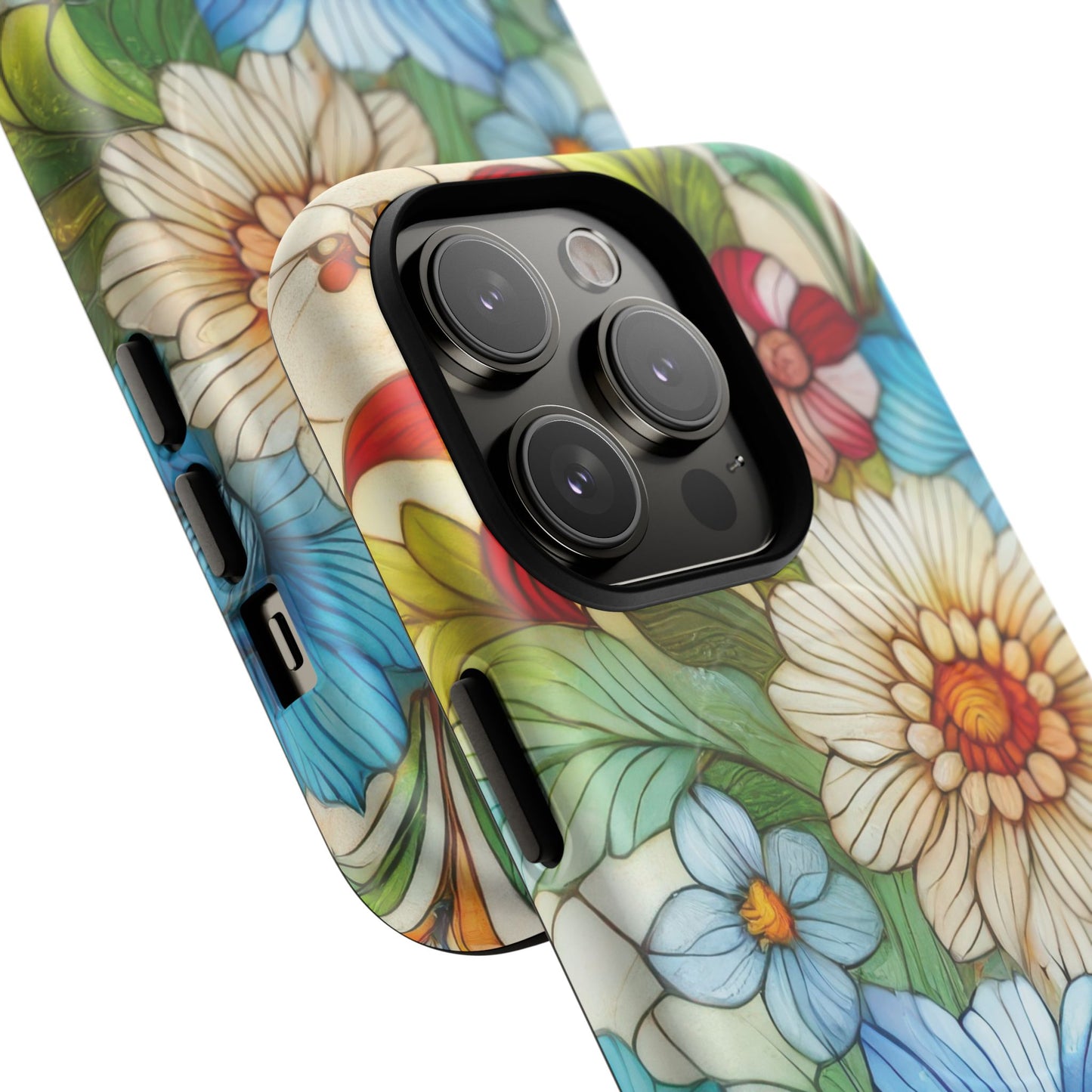 Botanical Radiance Tough iPhone Magnetic Case, Customizable Durable iPhone Cover | Ideal Gift for Nature Lovers, Floral Stained Glass Gift