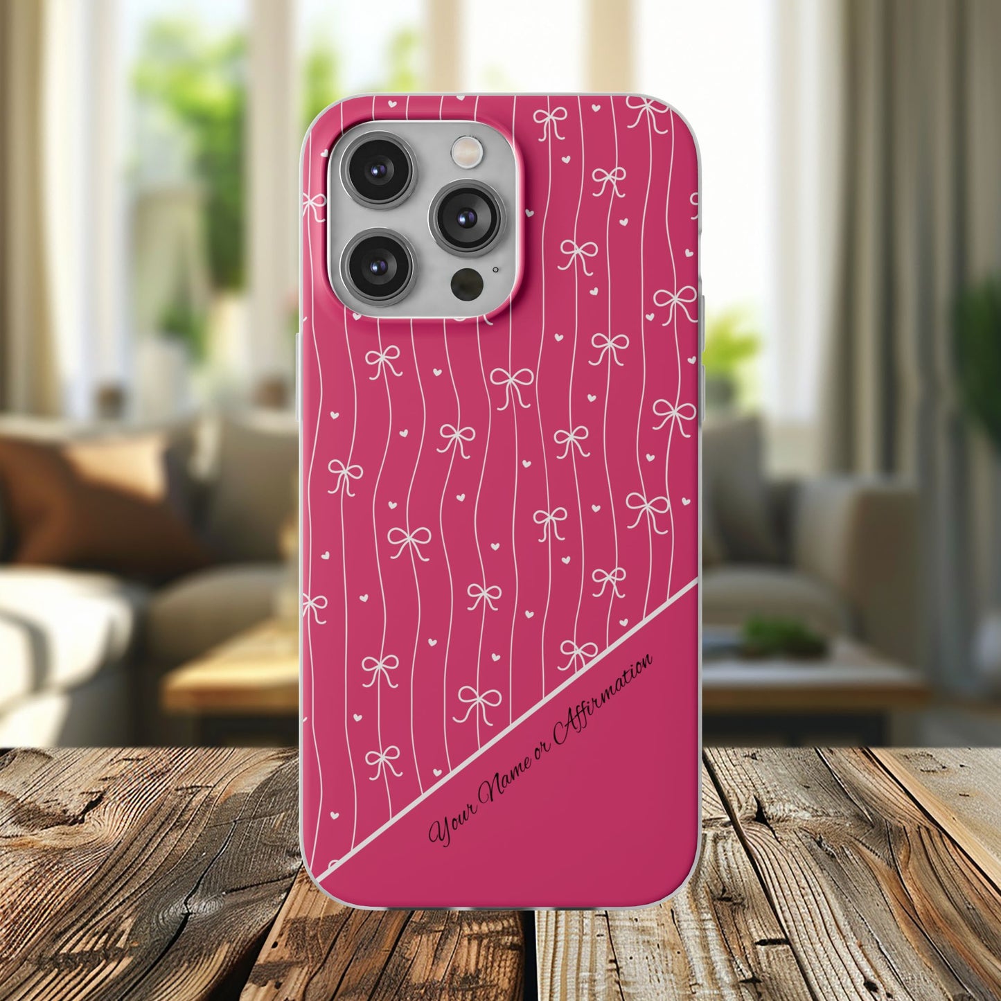 Personalized Pink Bow Coquette Slim Flexi iPhone and Samsung Cases — Custom Name or Affirmation