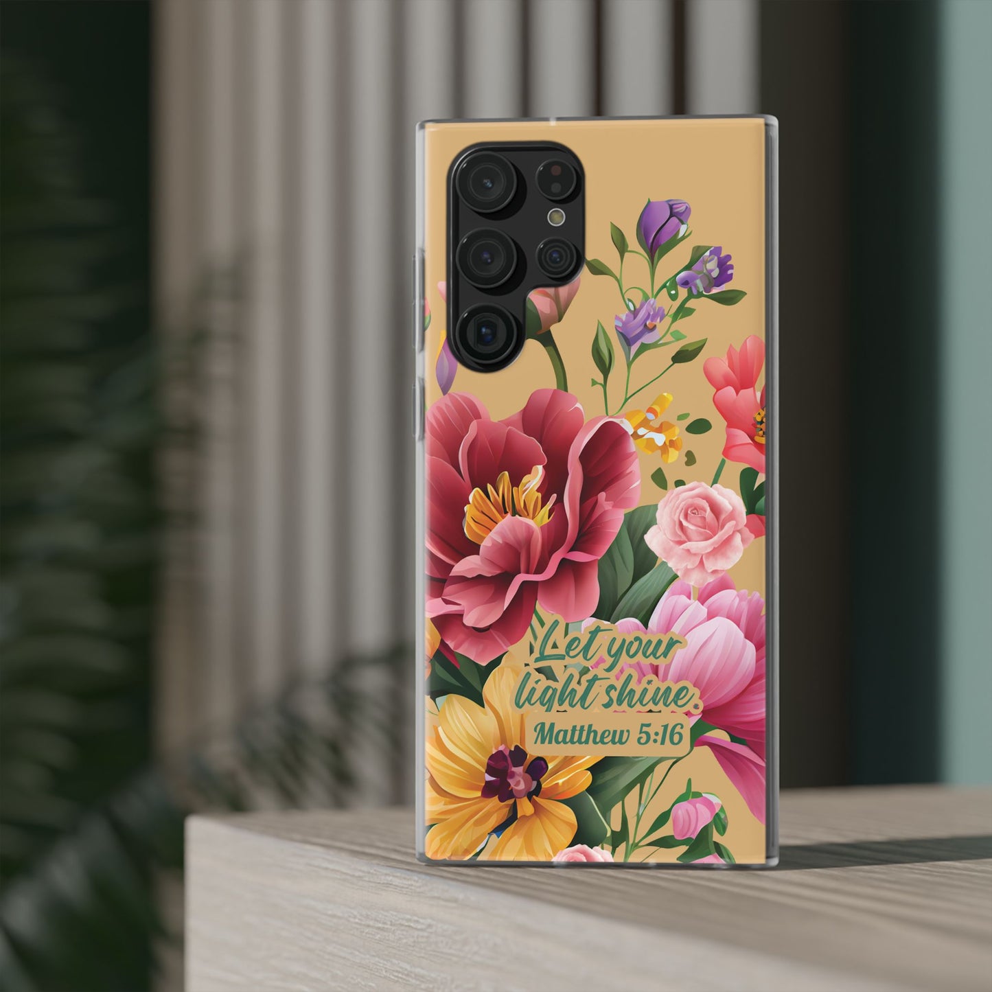 Floral Scripture Phone Case — "Let Your Light Shine" (Matthew 5:16) for iPhone and Samsung Cases.