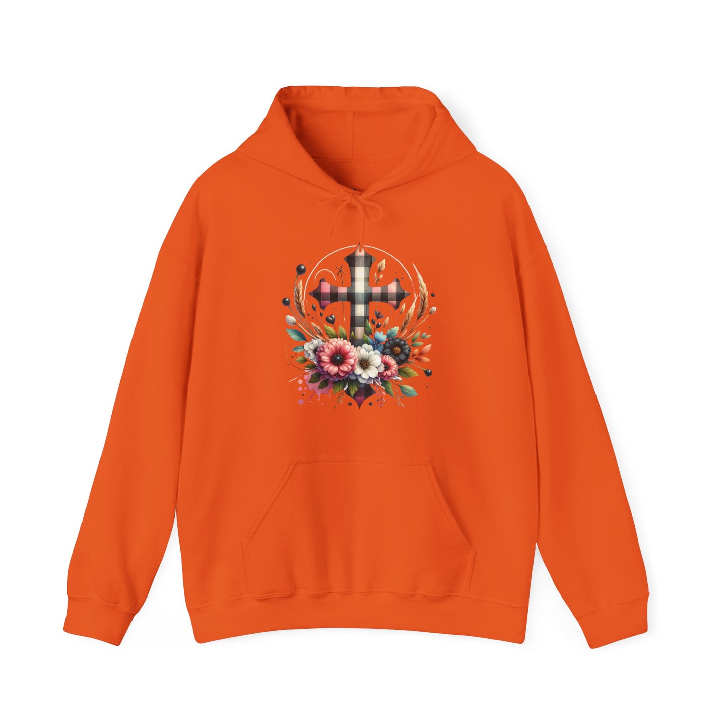 Faith and Floral Cross Unisex Heavy Blend™ Gildan Hooded Sweatshirt.