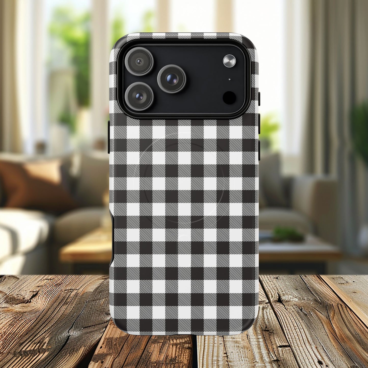 Black and White Gingham Phone Case, Tough Magnetic Cases, Stylish Phone Cover, Gift for Her, Trendy Phone Accessory, Checkered Print