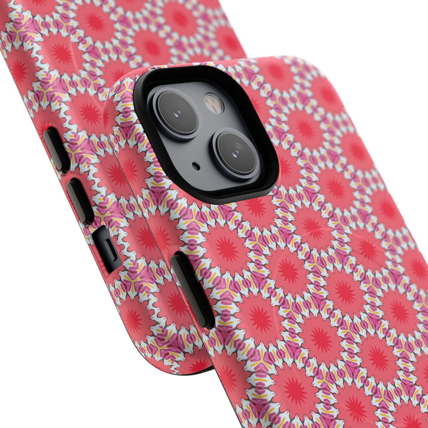 Roseburst Mosaic Vibrant Flower Pattern iPhone Case, Stylish iPhone Cover, Tough Magnetic Case, Floral Gift, Trendy Accessory for Her