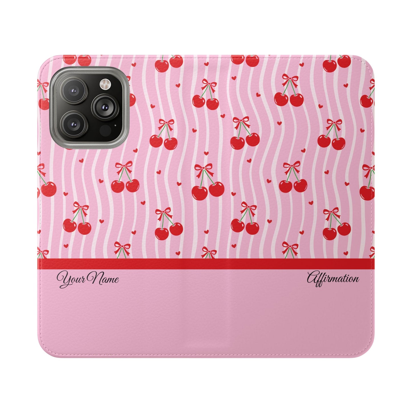 Personalized Cherry Blossom Dreams Flip iPhone and Samsung Cases — Wallet Folio with Name & Affirmation.