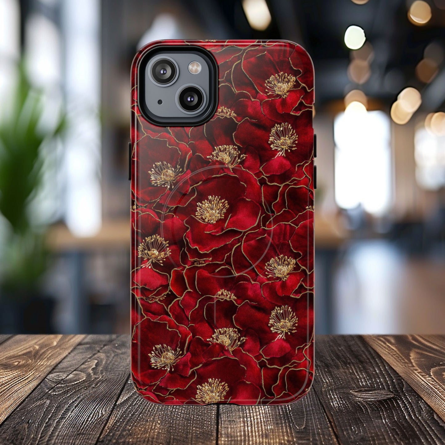 Midnight Poppy Luxe Tough iPhone Magnetic Case, Unique Flower iPhone Cover, Durable Floral Design, Gift for Her, Gift for Mother's.