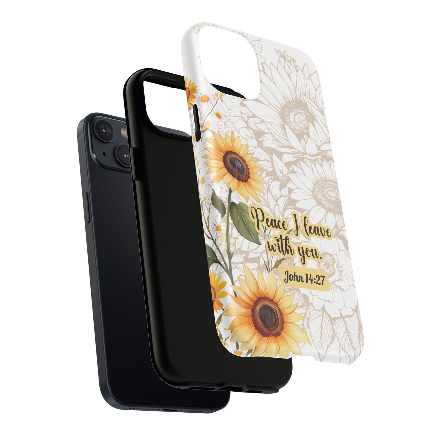 Peace I Leave with You John 14:27,  Inspirational Gift, Tough iPhone Magnetic Case  Scripture, Sunflower Bible Verse, MagSafe® iPhone® Tough Case, iPhone 14, iPhone 15, iPhone 16, Pro, Pro Max, Plus