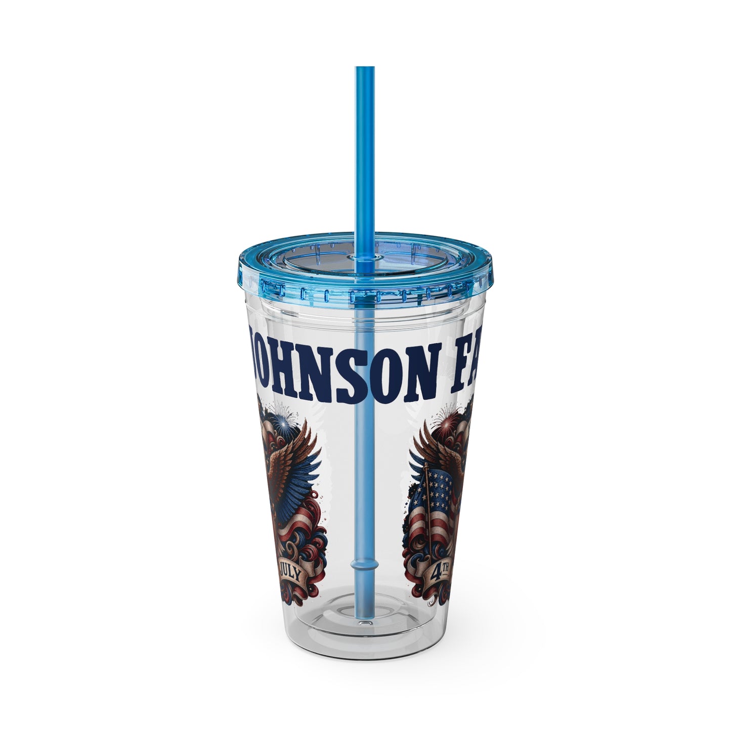 Patriotic Eagle 16oz Tumbler with Straw — "Happy 4th of July" USA Design