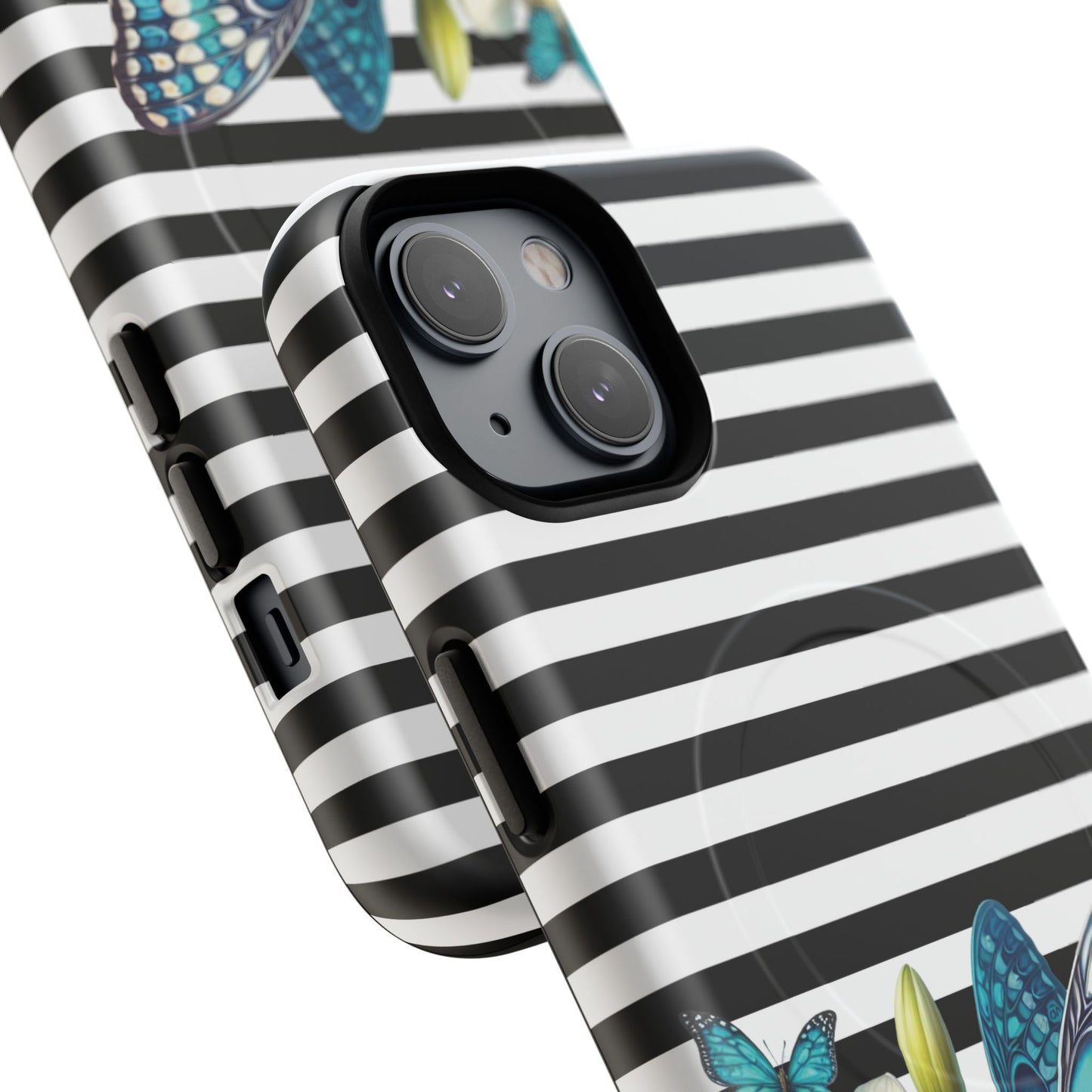 Daffodil Flutter Tough iPhone Magnetic Case, Floral iPhone Accessories, Stylish iPhone Cover, Black Striped Design, Gift for Her, Trendy iPhone