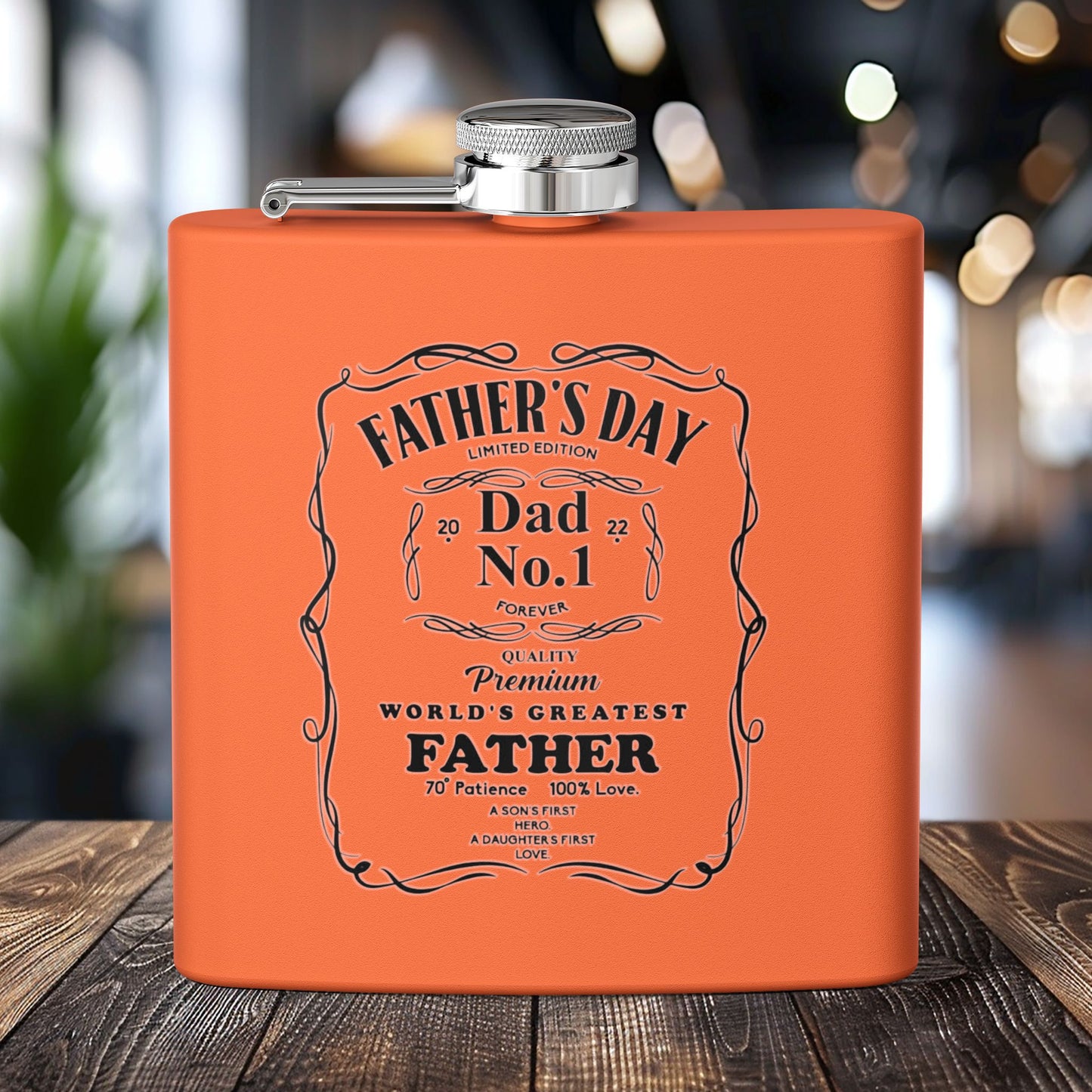 Father's Day Stainless Steel Flask - World's Greatest Dad Gift, Personalized Hip Flask, Groomsmen Gift, Engraved Drinkware