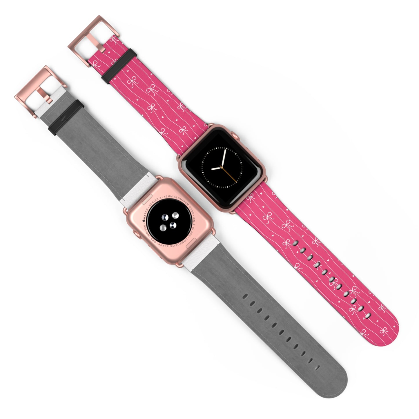 Pink Bow Coquette Watch Band ONLY — Cute Ribbon-Stripes Apple Watch Strap