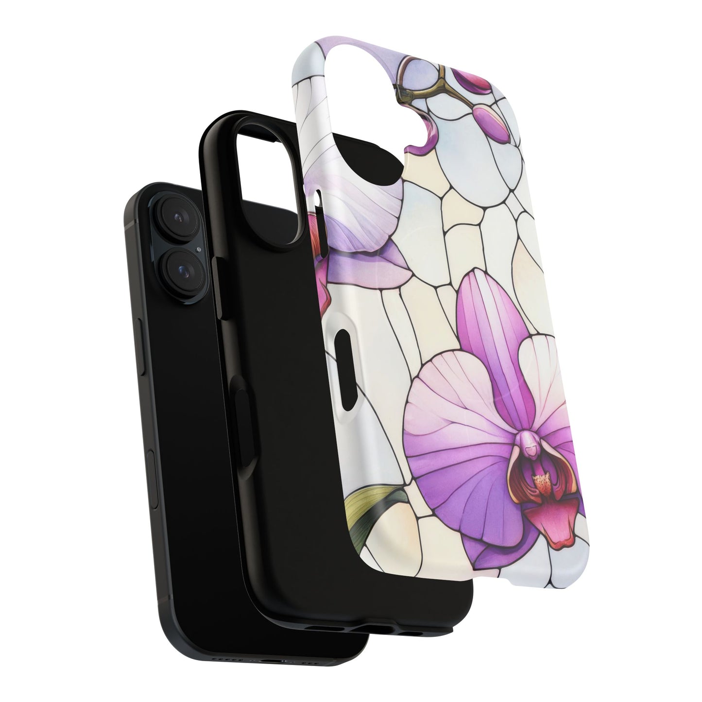 Orchid Grace Tough iPhone Magnetic Case, Protective iPhone Cover, Trendy Stained Glass Design, Floral Gift, Unique iPhone Accessory, Durable iPhone Case