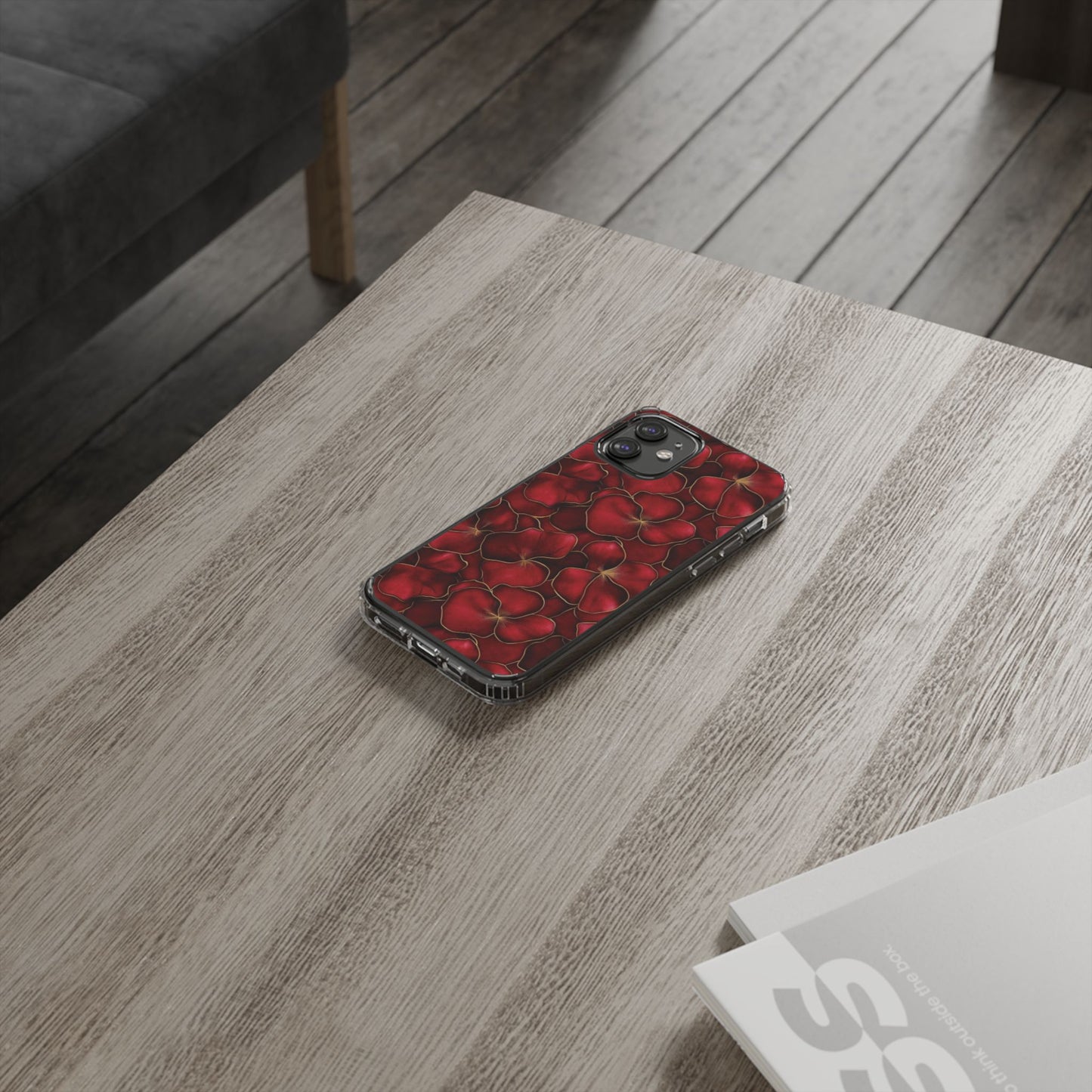 Velvet Petal Noir Floral Petal Clear Impact-Resistant iPhone and Samsung Case.