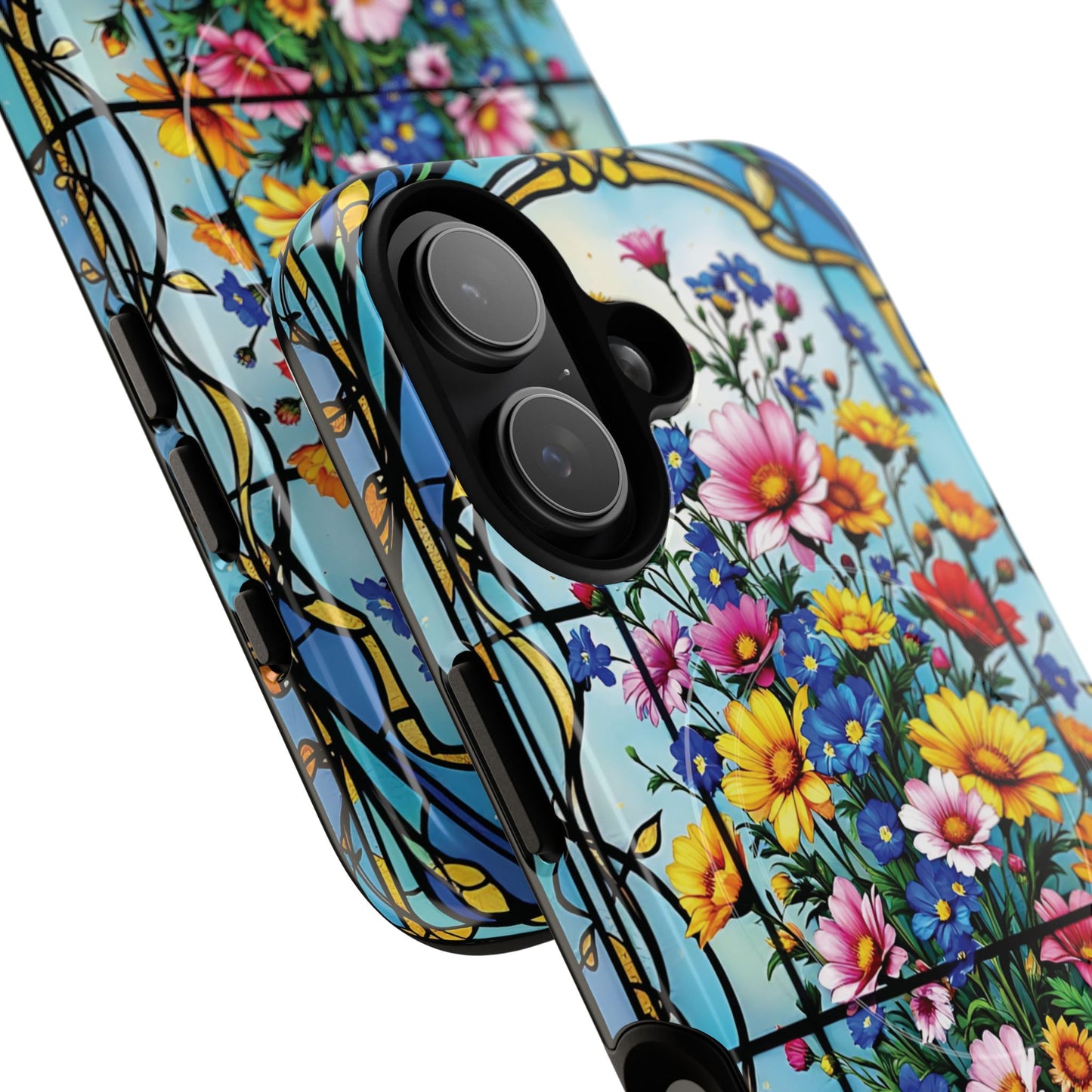 Floral Stained Glass Tough Magnetic Case, Durable Phone Cover, Gift for Nature Lovers, Unique Floral Design, Phone Accessories for All Occasions.