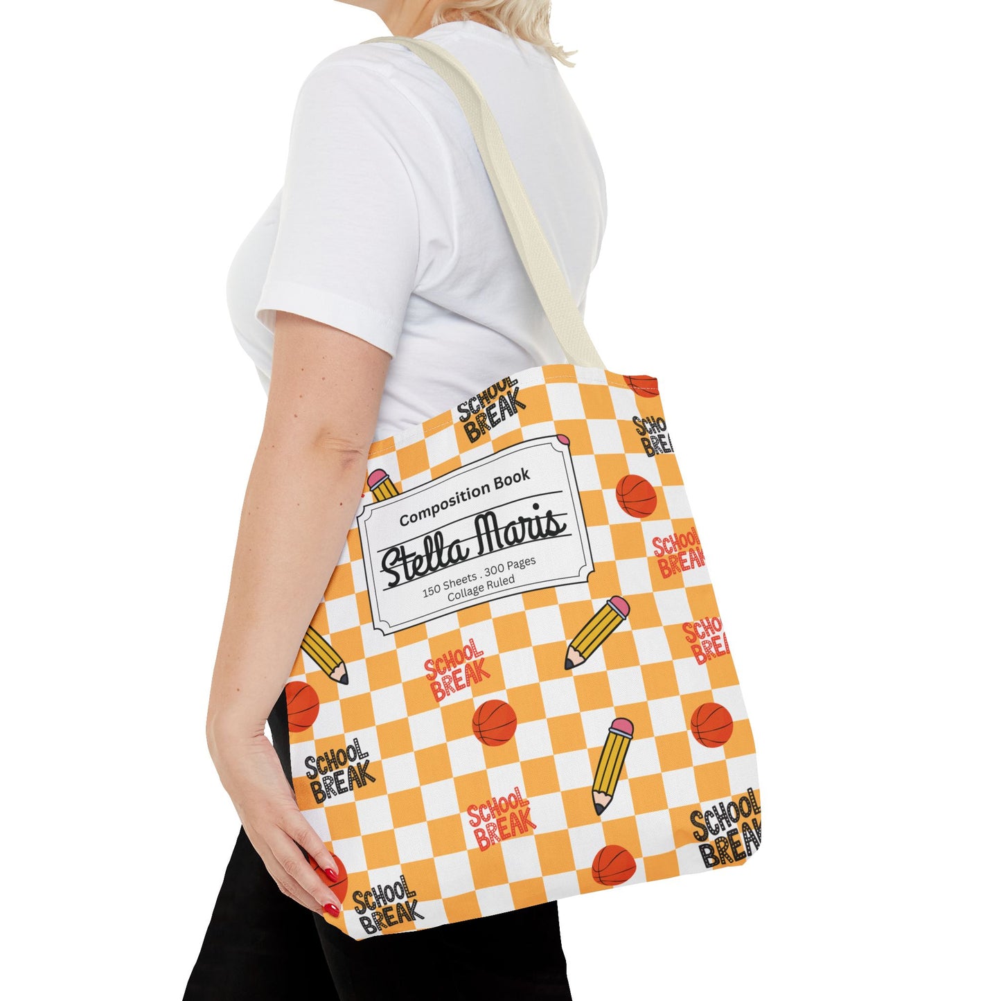 Personalized Orange Schoolyard Chic Composition Book Inspired Tote Bag, Back to School Tote, Teacher Gift, Kids Bag, Custom Name Bag, Educational Accessories, Back to School Tote Bag.
