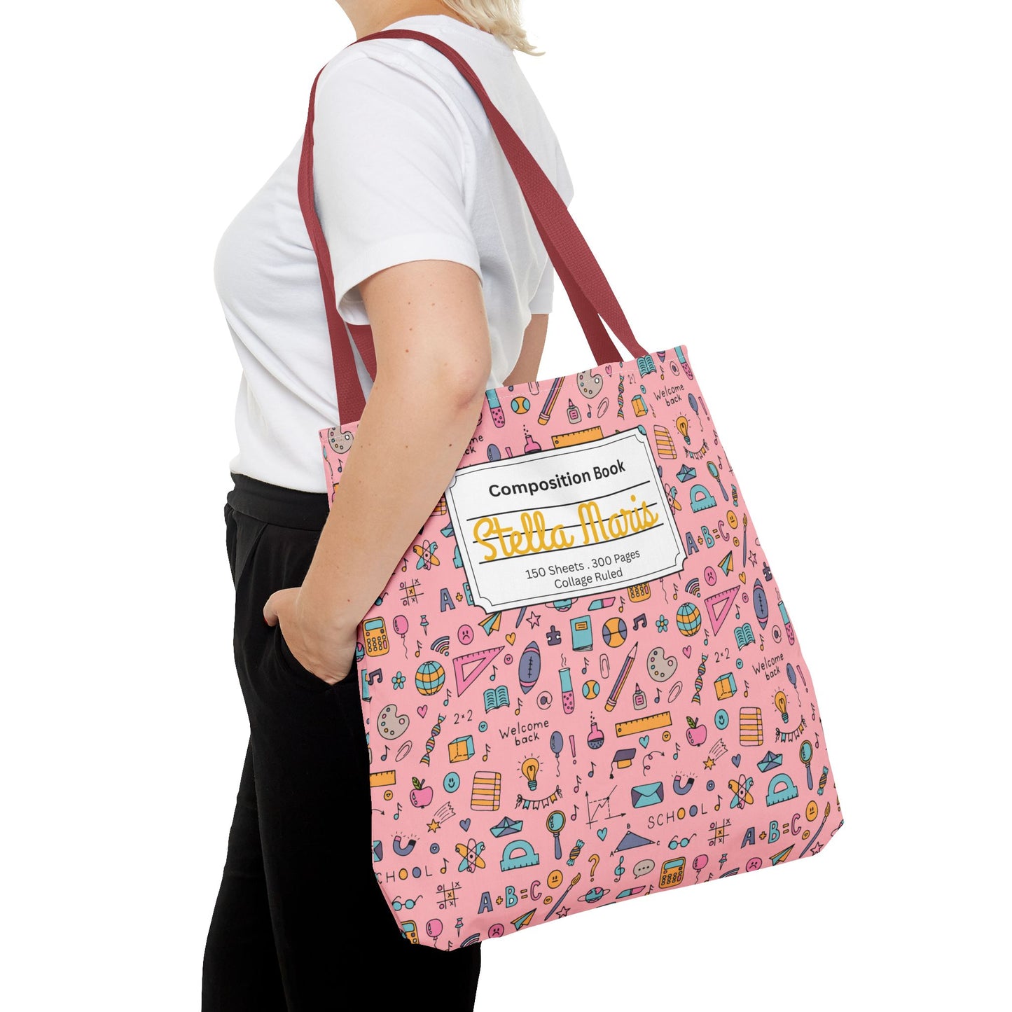 Personalized Pink Chalkboard Chic Composition Book Inspired Tote Bag, Back to School Tote, Teacher Gift, Kids Bag, Custom Name Bag, Educational Accessories, Back to School Tote Bag.