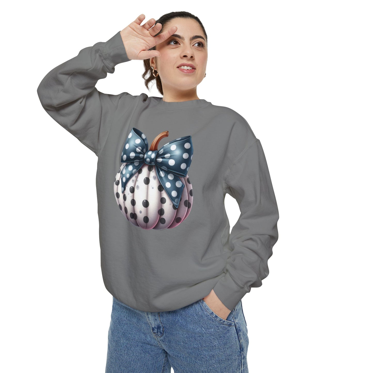 Polka Dot Pumpkin Charm Unisex Garment-Dyed Sweatshirt