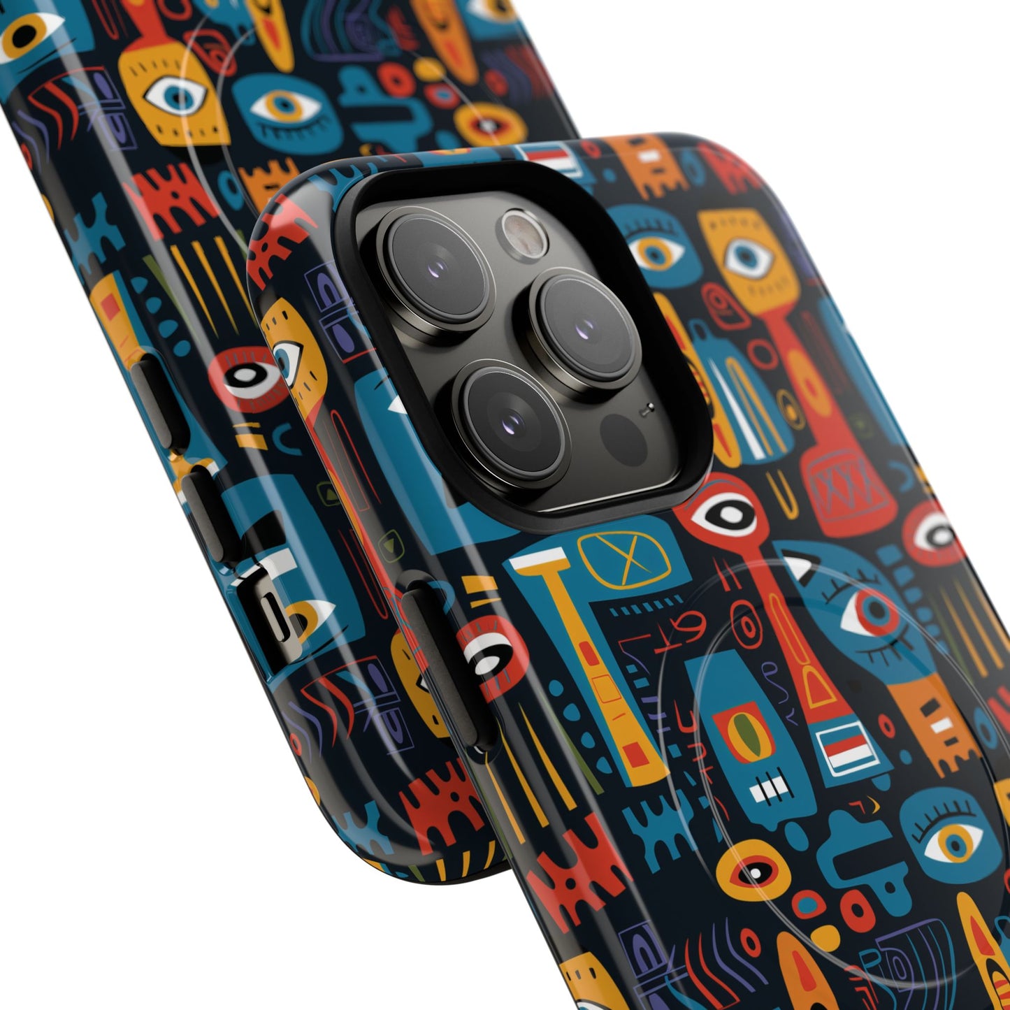 Urban Totem Vibe Tough iPhone Magnetic Case, Colorful Bohemian Art, Unique Gift for Him/Her, Holiday Accessory, iPhone Protection, MagSafe iPhone Case.