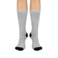 Monochrome Lines Cushioned Crew Socks - Comfortable DTG Print One-Size Style