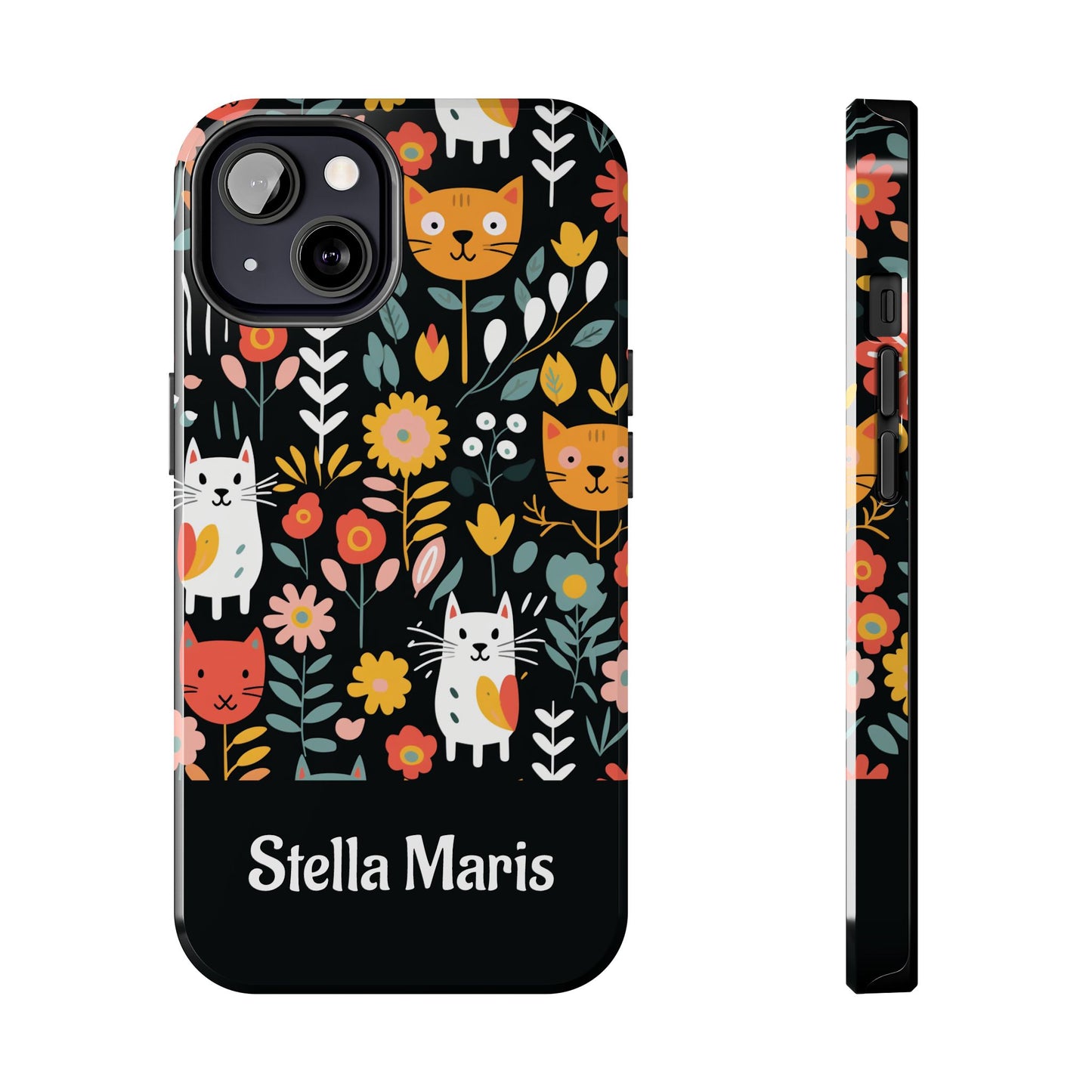 Personalized Whimsical Feline Garden Tough Phone Case — Custom Name iPhone & Samsung