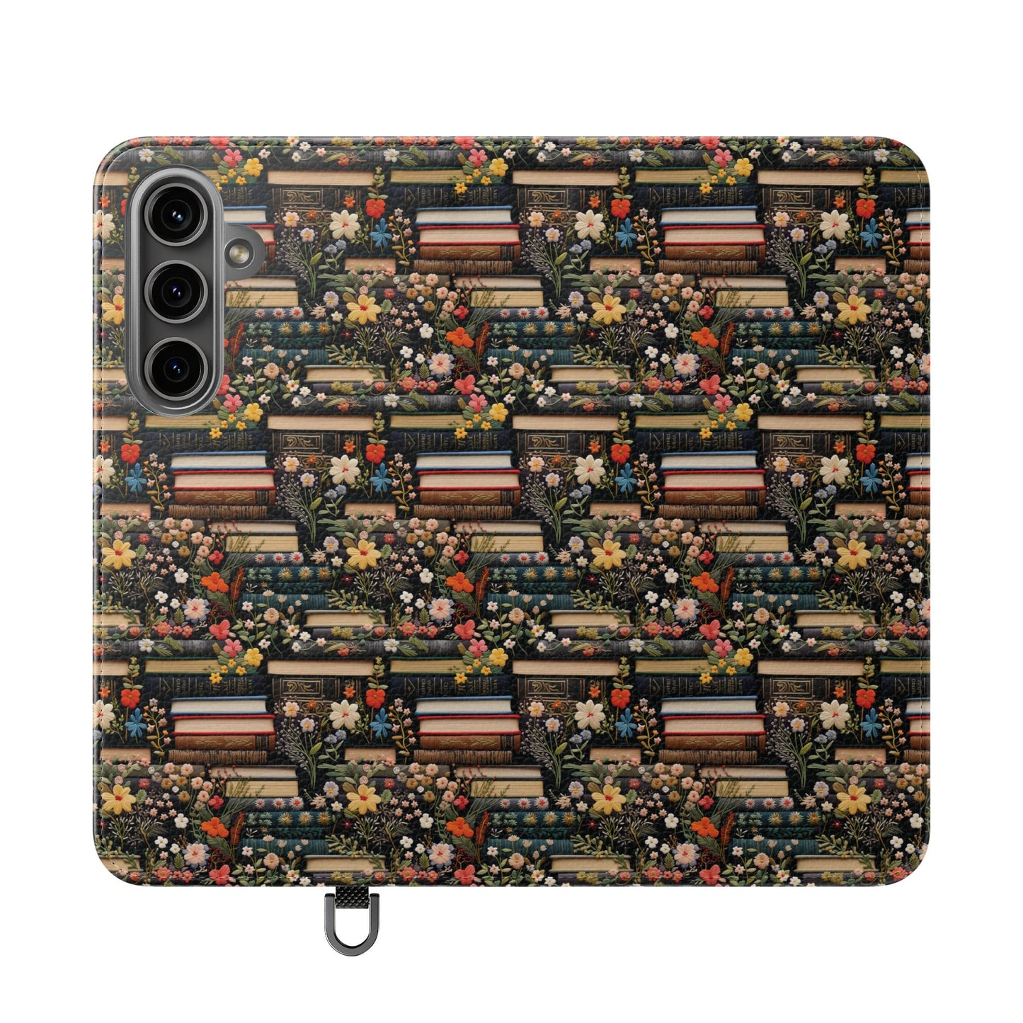 Book Stack Floral Flip iPhone and Samsung Phone Case — Vintage Library Wallet Cover.