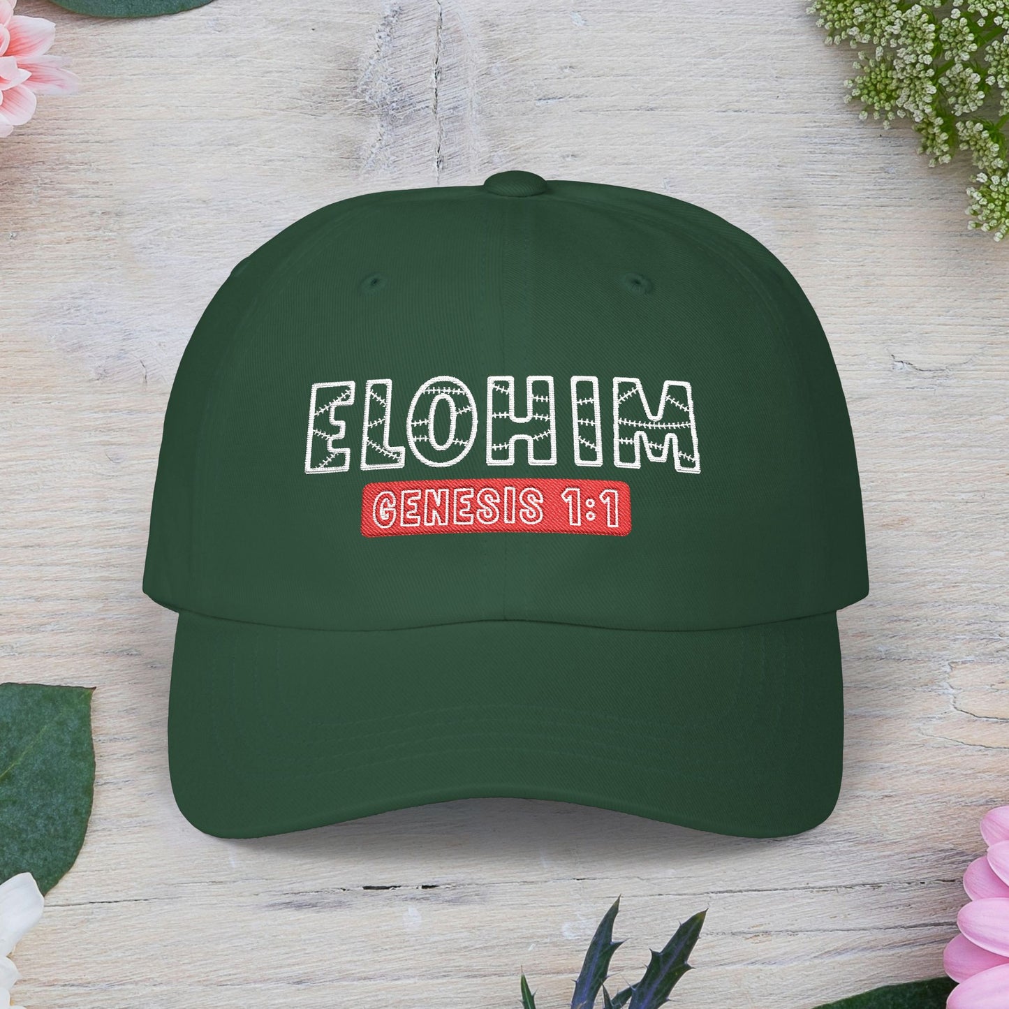 Classic Embroidery Dad Cap with 'ELOHIM, GENESIS 1:1' - Faith-Based Hat, Casual Wear, Gift for Dad, Christian Accessory, Summer Fashion