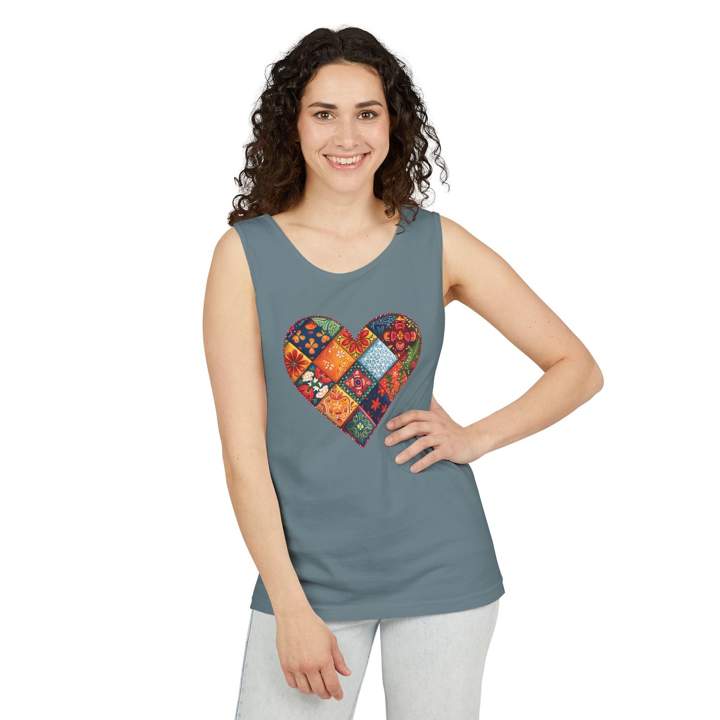 Patched Hearts Unisex Garment-Dyed Tank Top