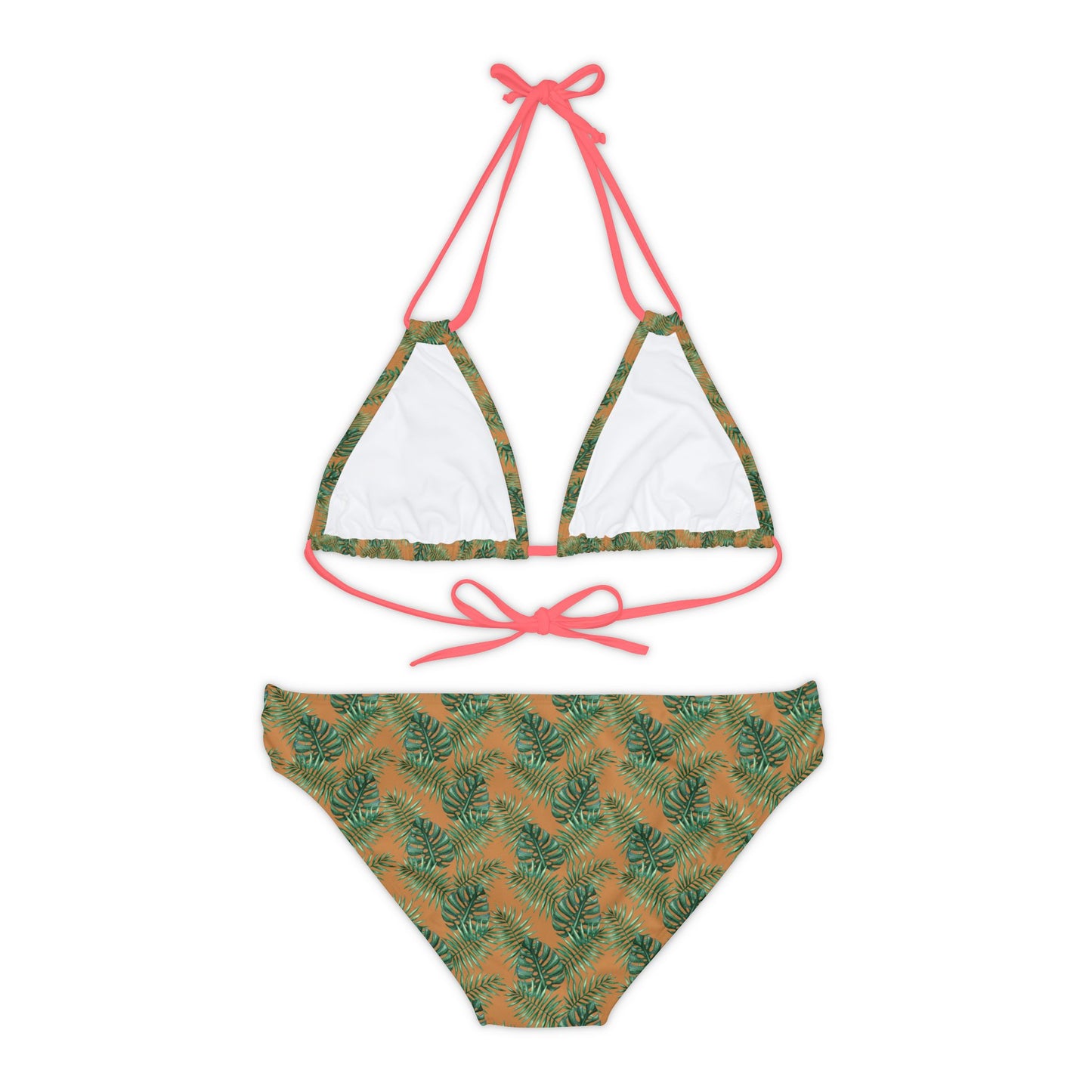 Brown Tropical Bliss Strappy Bikini Set (AOP)