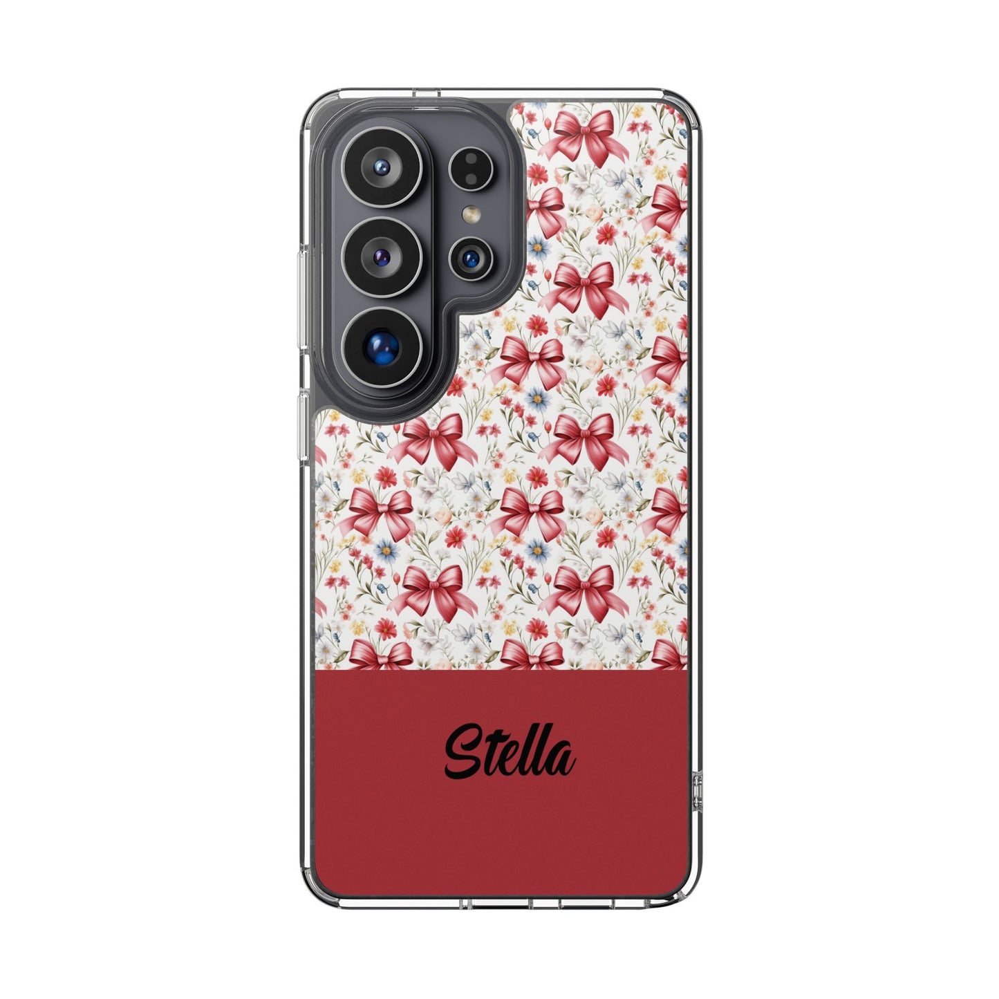Personalized Rosette Coquette Floral Bow Clear iPhone, Samsung Cases — Custom Name Phone Cover