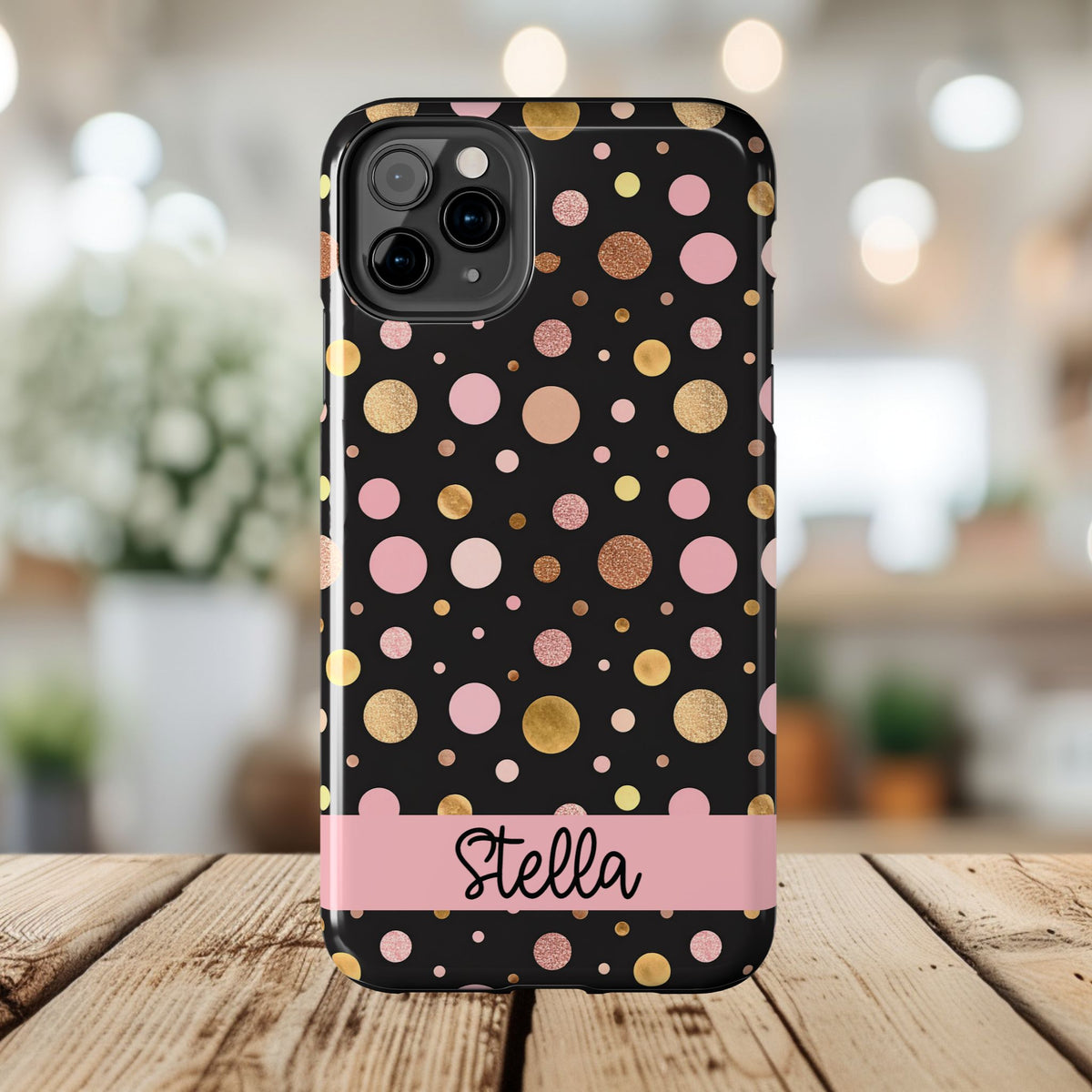 Personalized Gold & Pink Confetti Tough Phone Case — Glitter Dot Protective Phone Cover