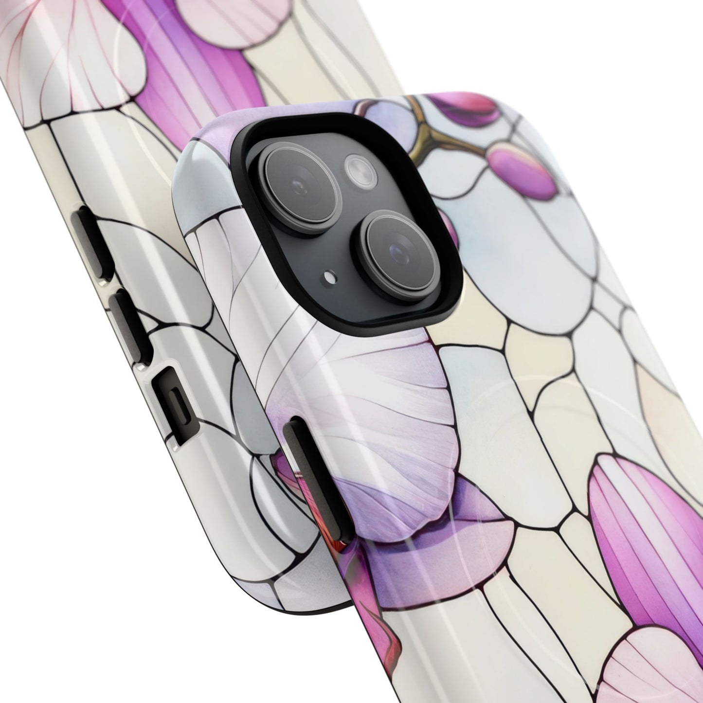 Orchid Grace Tough iPhone Magnetic Case, Protective iPhone Cover, Trendy Stained Glass Design, Floral Gift, Unique iPhone Accessory, Durable iPhone Case
