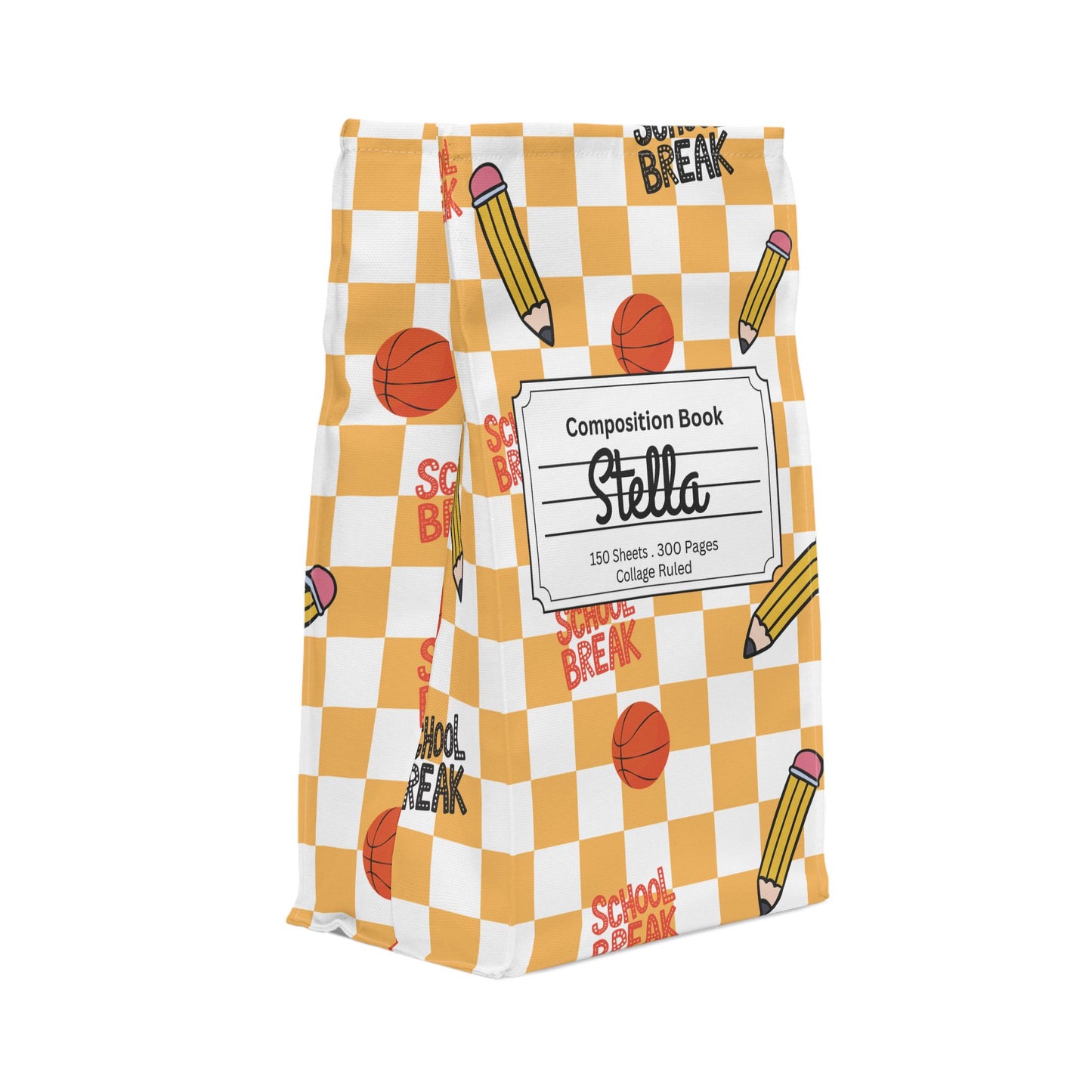 Custom Orange Schoolyard Chic Composition Book Inspired Stylish Polyester Lunch Box for Kids - Perfect for School, Picnics, or Snacks | Personalized ABC Design, Back to School, Family [...]