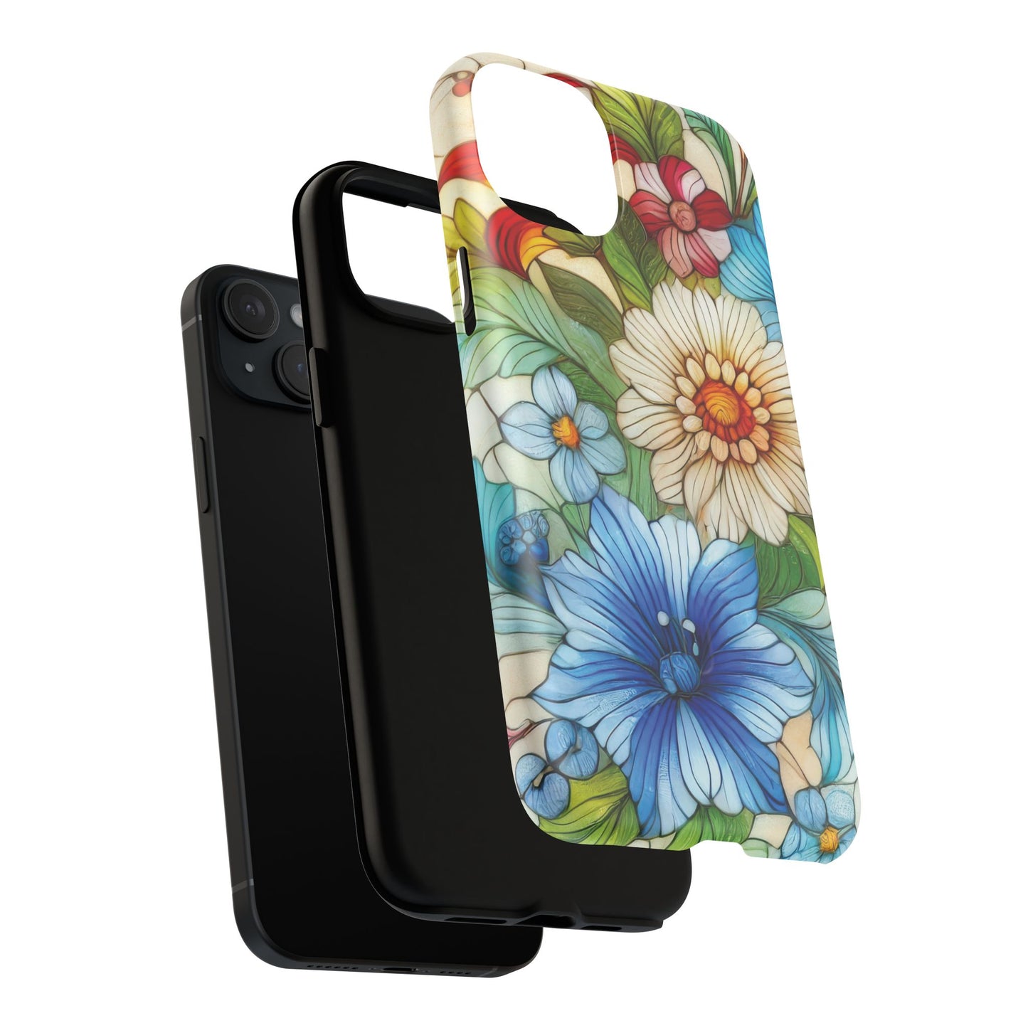 Botanical Radiance Tough iPhone Magnetic Case, Customizable Durable iPhone Cover | Ideal Gift for Nature Lovers, Floral Stained Glass Gift